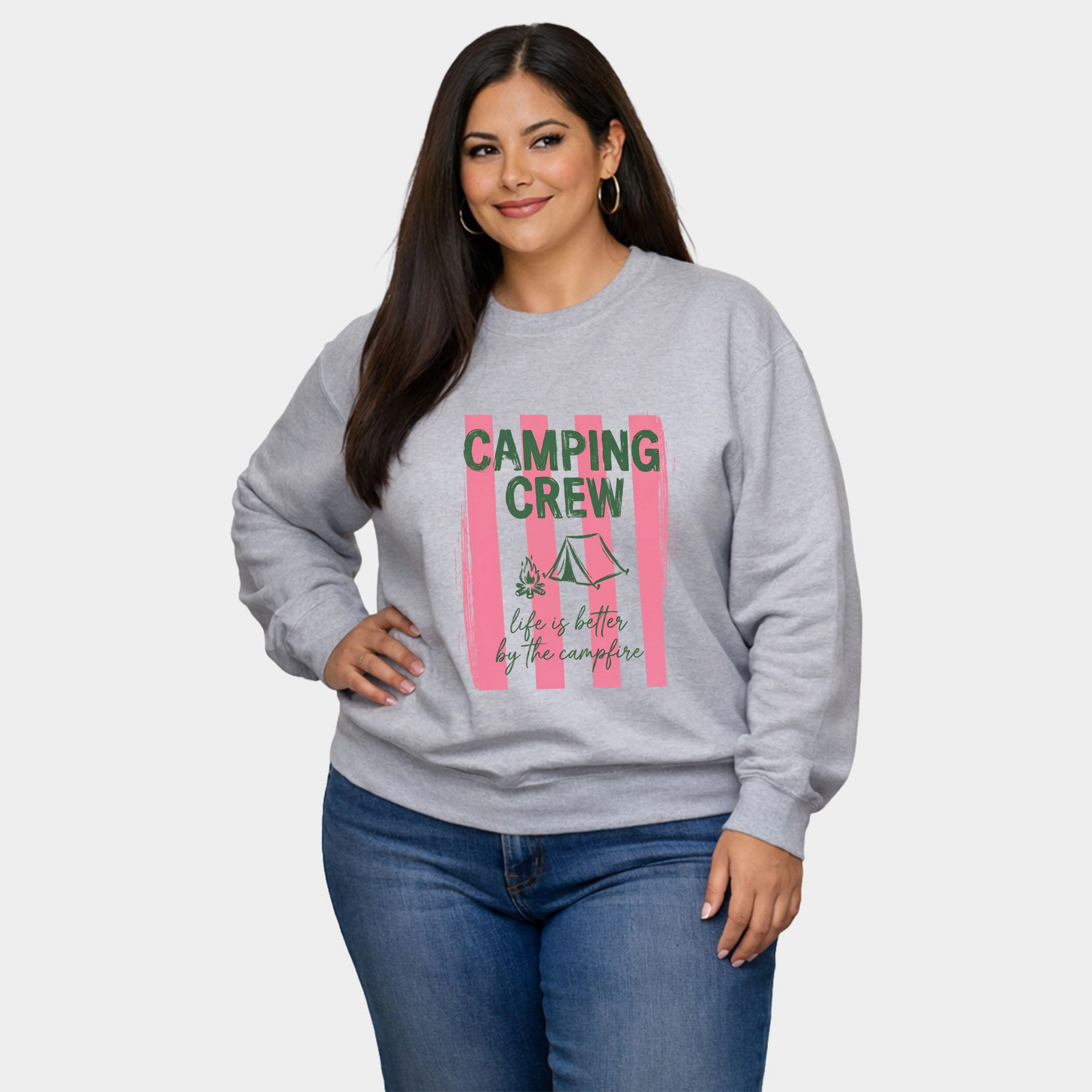 Simply Sage Market - Camping Crew Stripes  Women's Plus Sized Graphic Sweatshirt