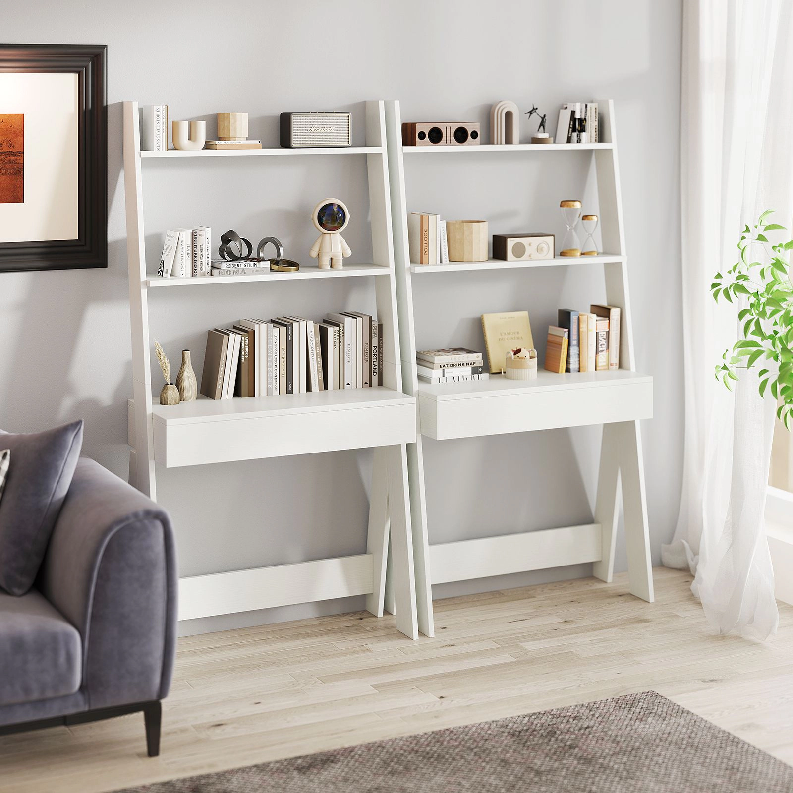 SlickBlue Modern Ladder Writing Desk with Storage Shelves