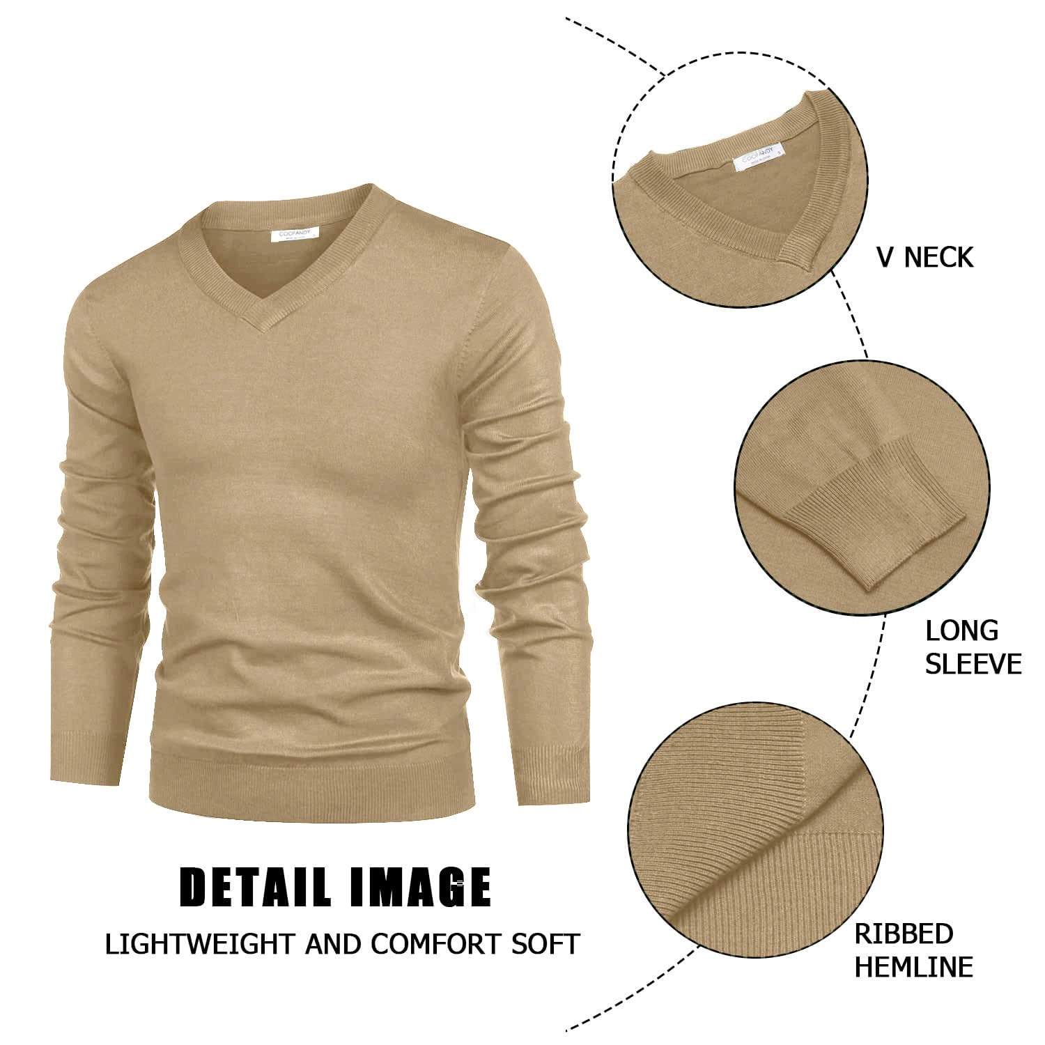 COOFANDY Men's Slim Fit V Neck Long Sleeve Pullover Sweater