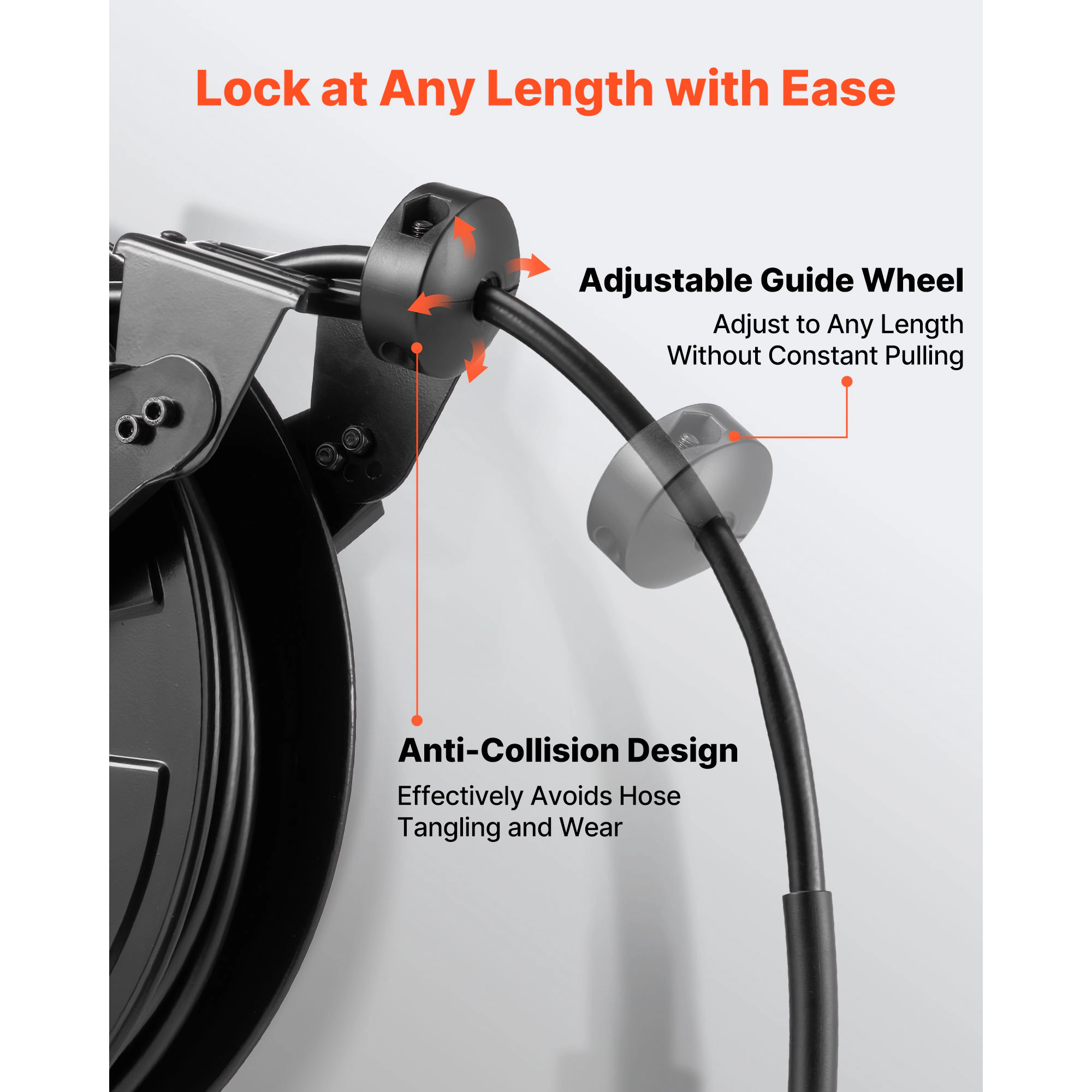 HONGGE Pressure Washer Hose Reel, Auto-Rewind 50 ft x 3/8-inch Steel Reel, 4000 PSI, Wall/Floor Mount