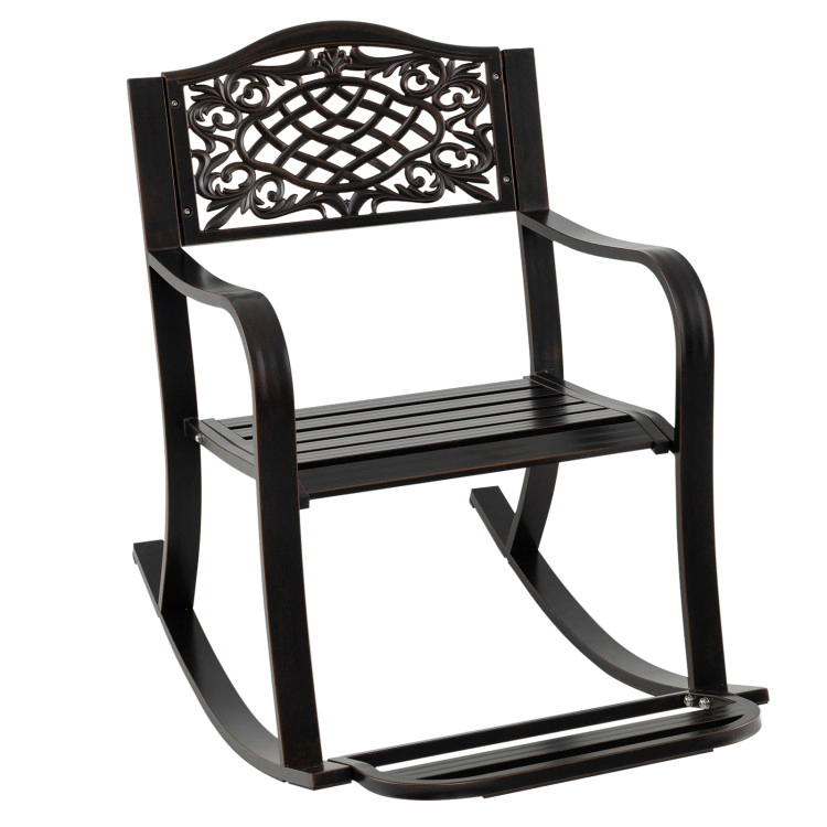 Hivvago Patio Rocking Chair With Footrest And Curved Armrests