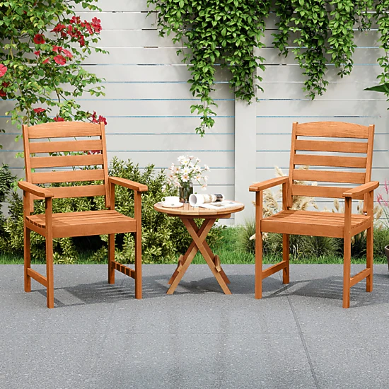 Hivvago Outdoor Wooden Dining Chairs With Inclined Backrests And Slatted Seats