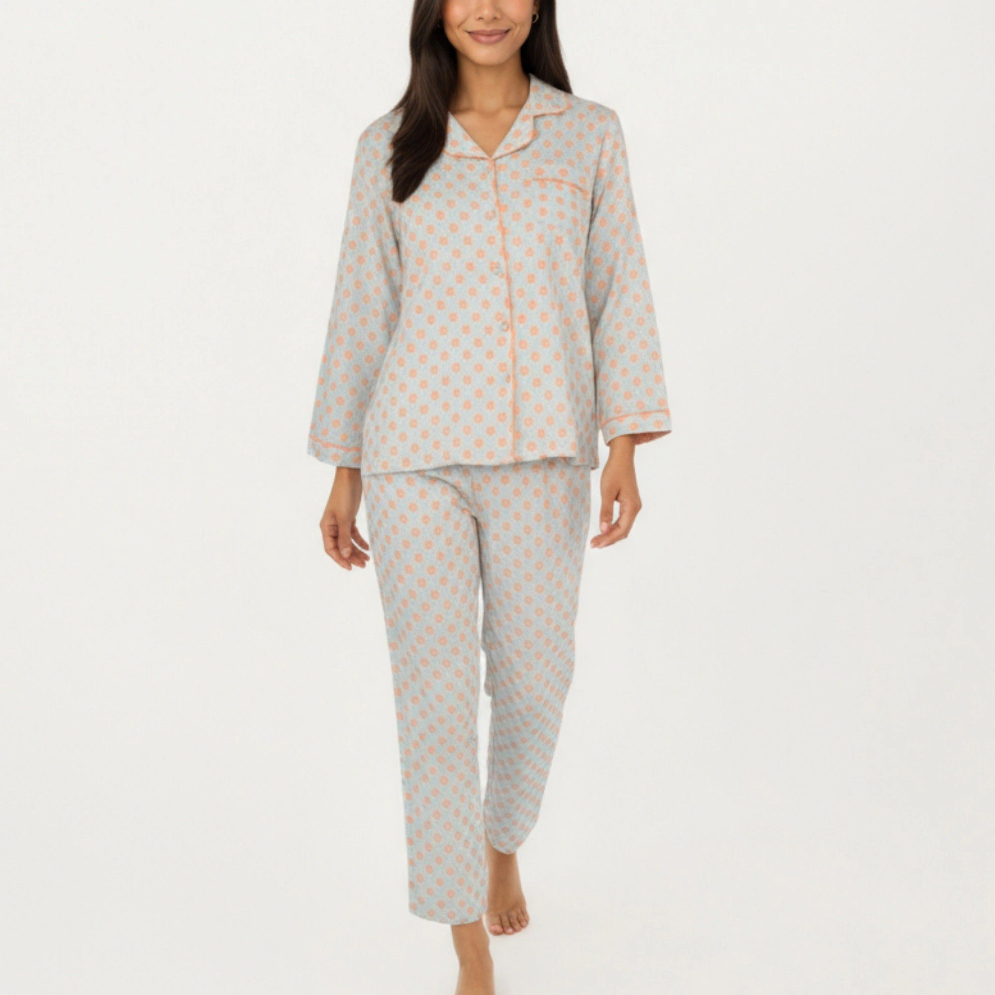 Anna-Kaci Women's 2-Piece Long Sleeve Button Up Pajama Top with Matching Relaxed Fit Printed Pants
