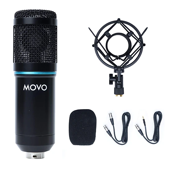 Movo PC-M6 Universal Cardioid Condenser Microphone with XLR and 3.5mm, Shock Mount, and Windscreen - Perfect