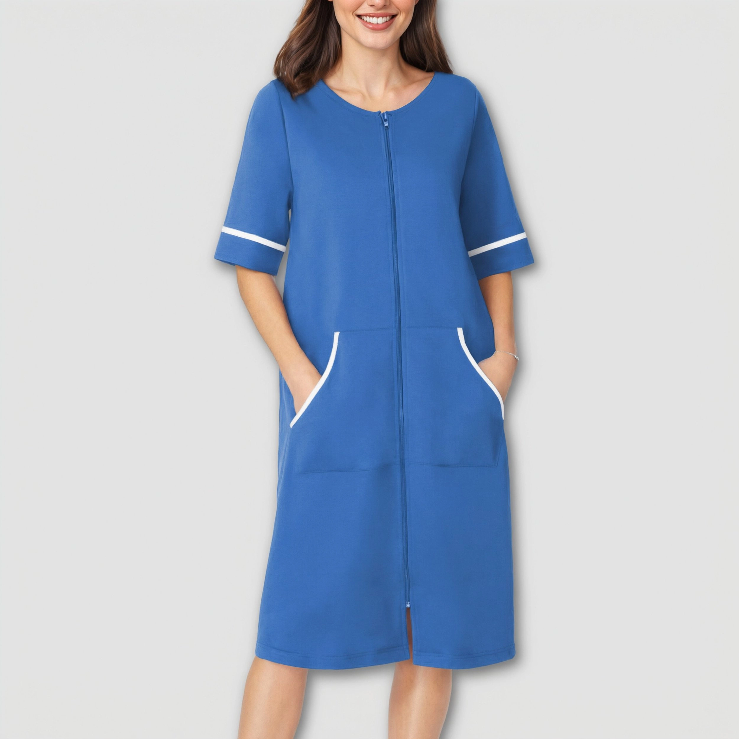 Ekouaer Womens Zipper Robe Short Sleeve Duster Housecoat Bathrobes Zip Front Nightgown