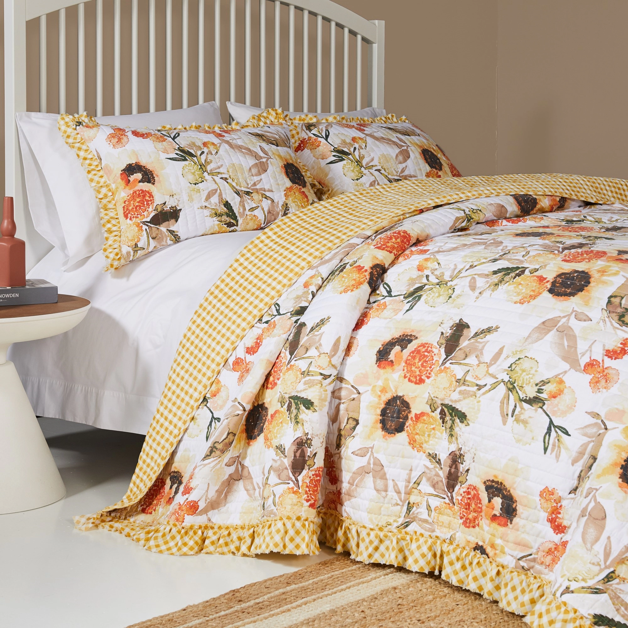 Greenland Home SomerSet Ruffled Country Gingham Quilt Set 3 Piece