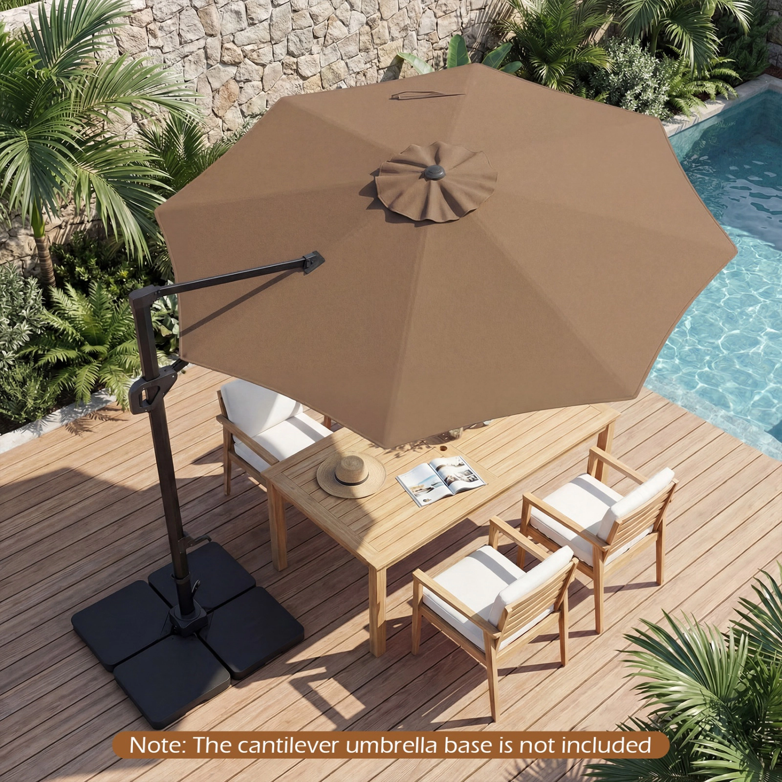 SUGIFT 10-ft Brown Cantilever Patio Umbrella with 360-Degree Rotation, Crank Lift and Push-Button Tilt
