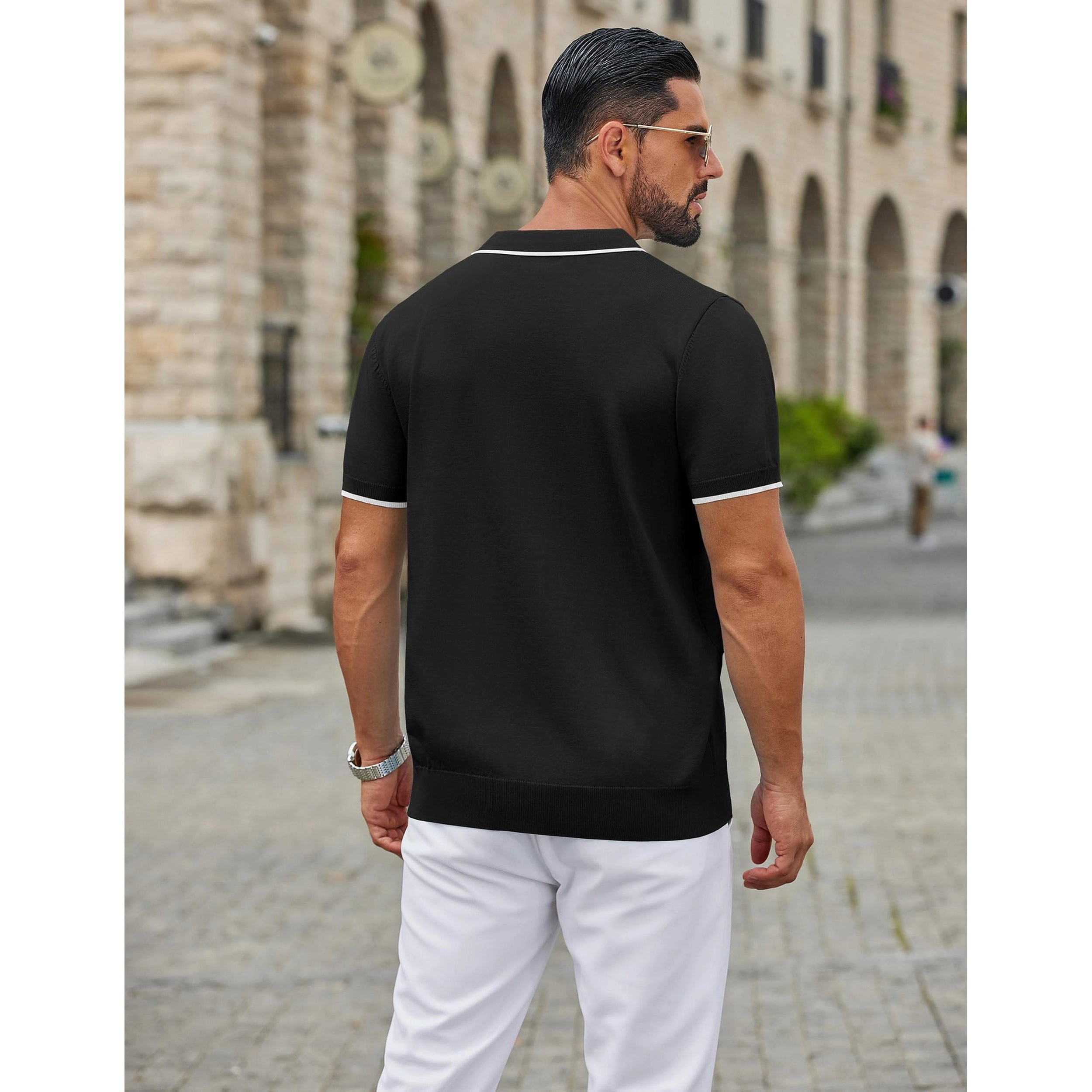 COOFANDY Short Sleeve Polo Shirts Summer Half Zip Collar Ribbed Casual Tops