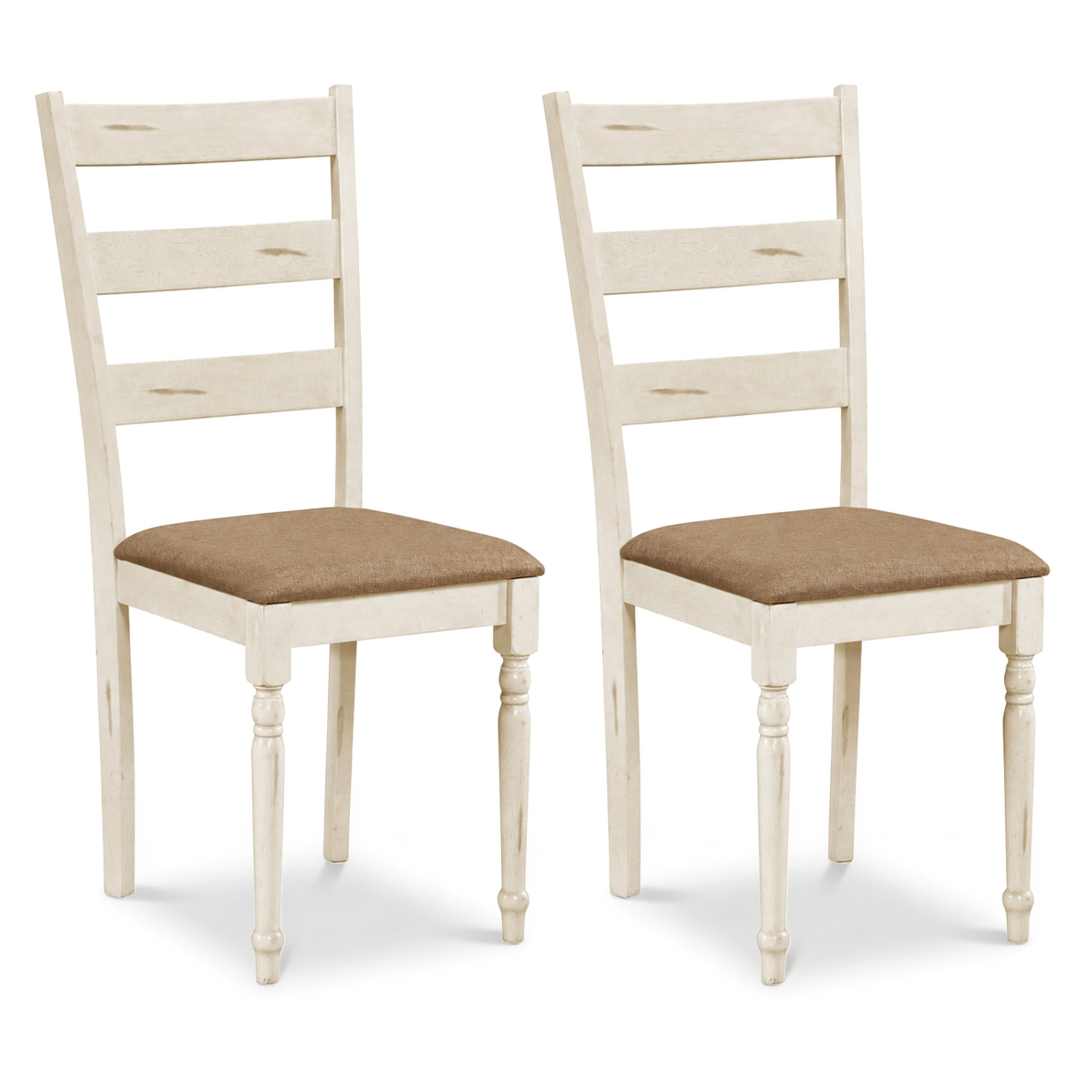 LJG Rubber Wood Dining Chairs Set of with Padded Linen Seat & Slatted Backrest