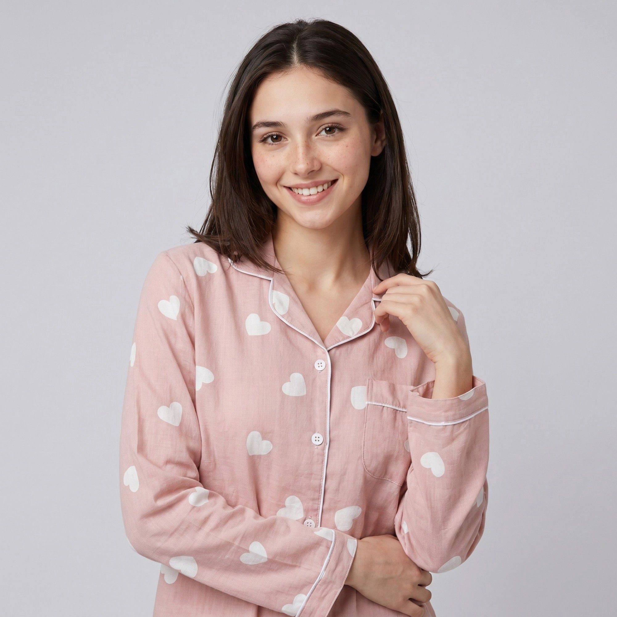 Anna-Kaci Women's 2-Piece Heart Print Button Front Pajama Top and Straight Leg Lounge Pants