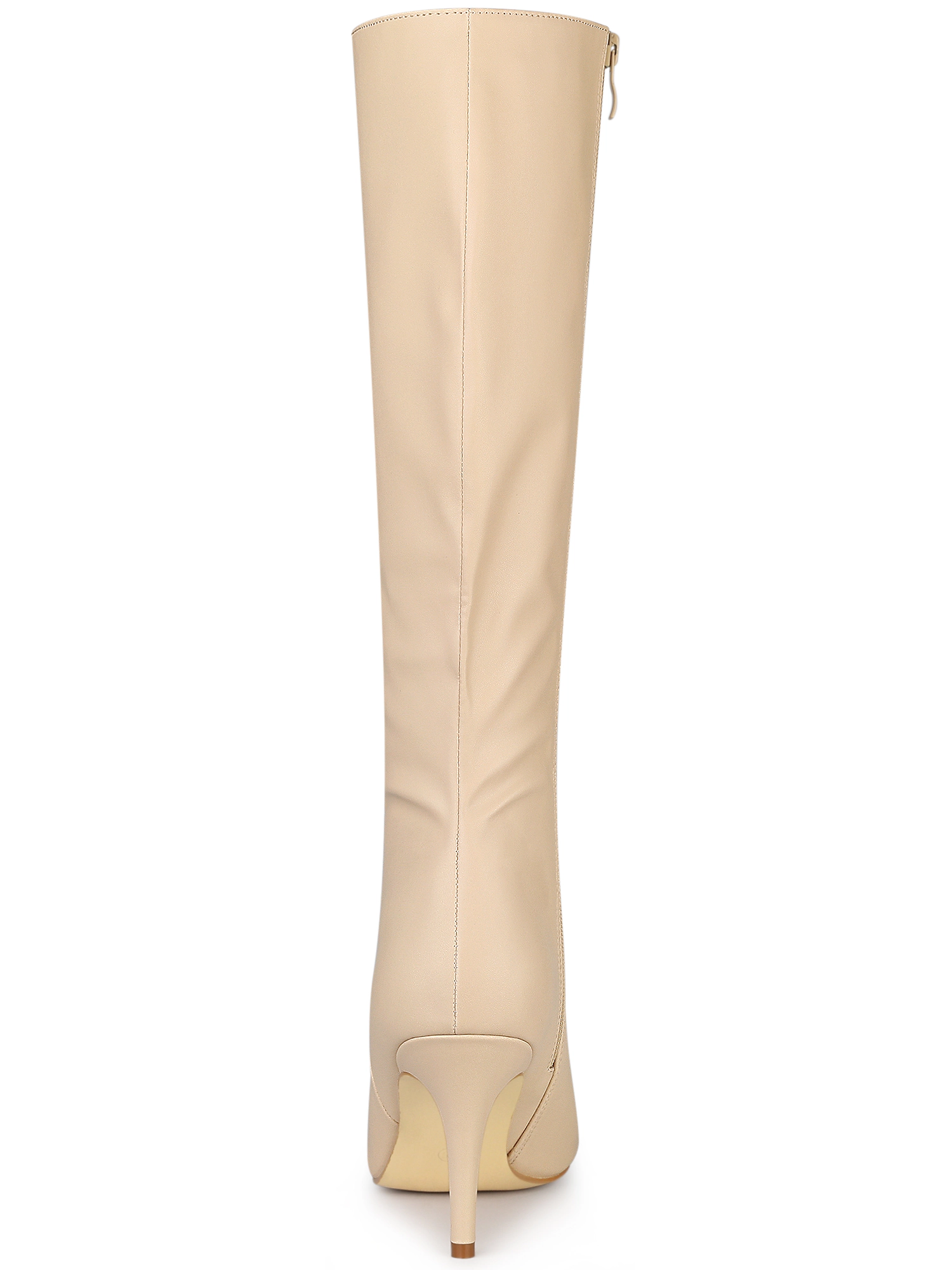 BLISSFUL STEP Women's Pointed Toe Stiletto Heel Knee High Faux Leather Boots