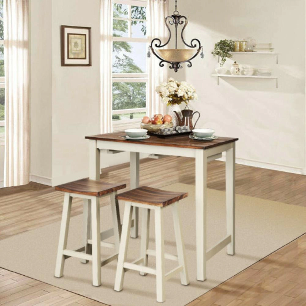 Hivvago Counter Height Pub Table With 2 Saddle Bar Stools