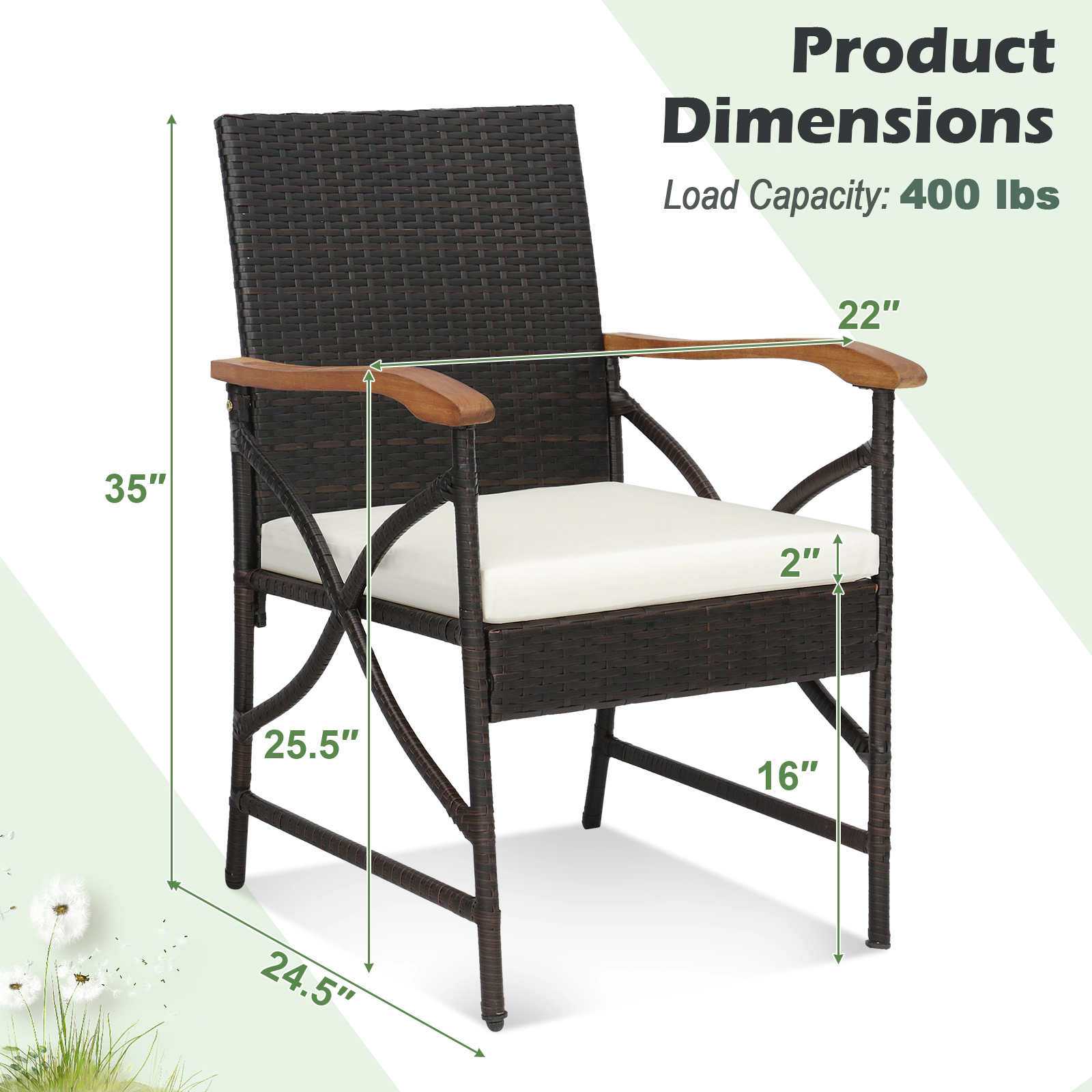 SUGIFT Patio Wicker Dining Chairs with Soft Zippered Cushion 400-lb Capacity Mix Brown and Off White Set of 4