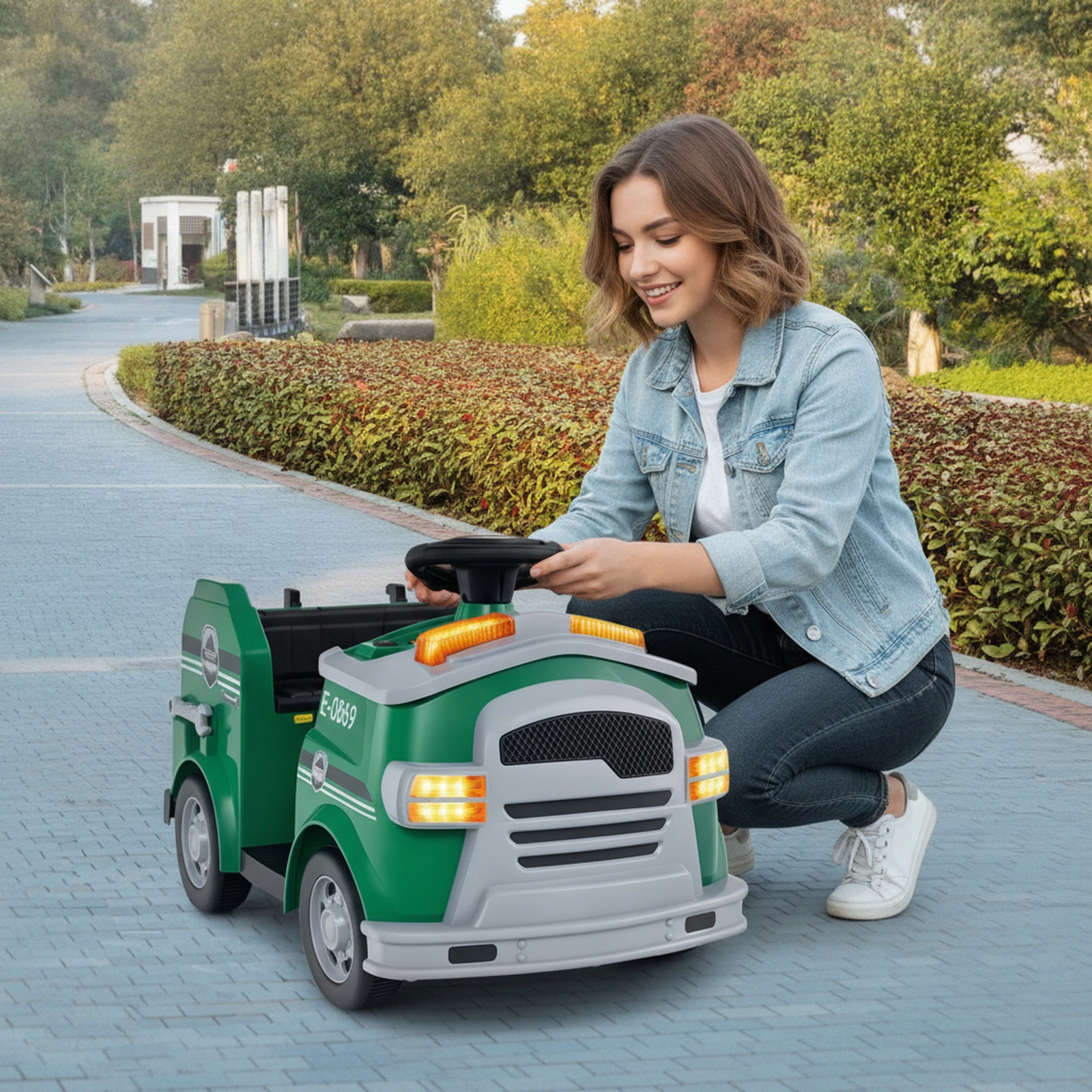 12V Kids Ride On Fire Truck with Toy Extinguisher Shovel Wrench Ladder and Alarm Horn for Ages 37-95 Months Electric Car