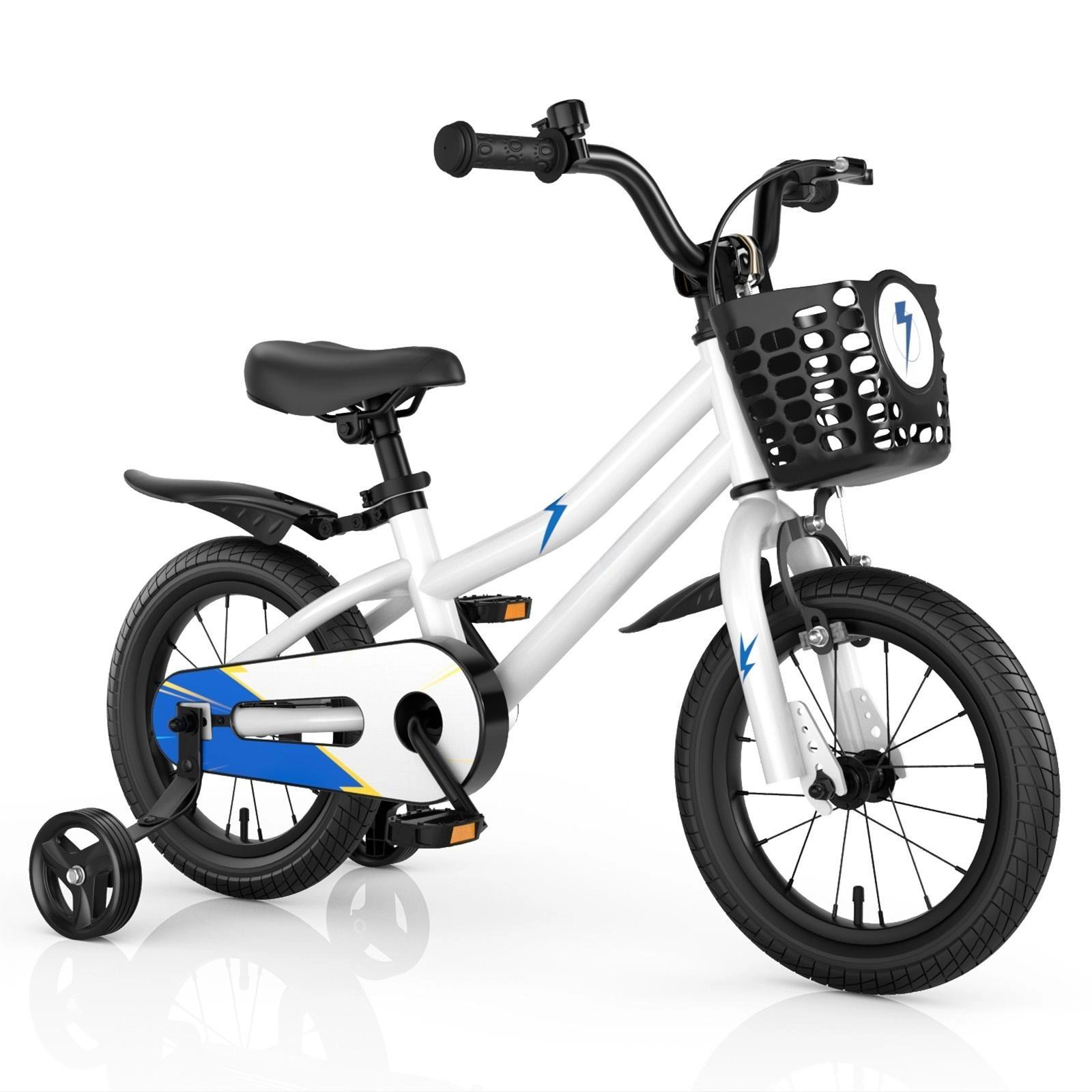 SUGIFT Height-Adjustable 14-In Kids Bicycle with Hand & Coaster Brakes 99-lb Seat Capacity Ages 3-5 with Training Wheels