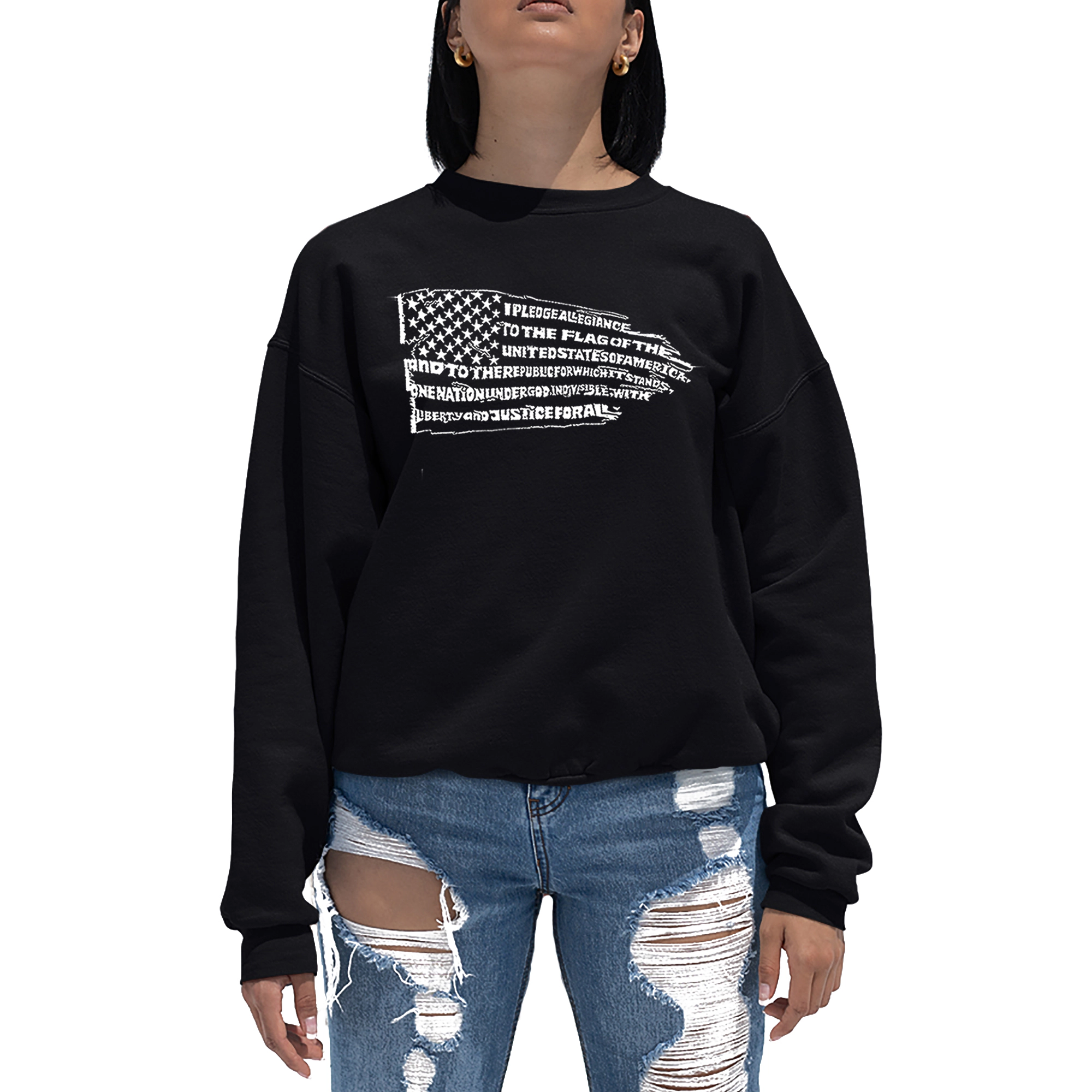 LA Pop Art Pledge Of Allegiance Flag - Women's Word Crewneck Sweatshirt