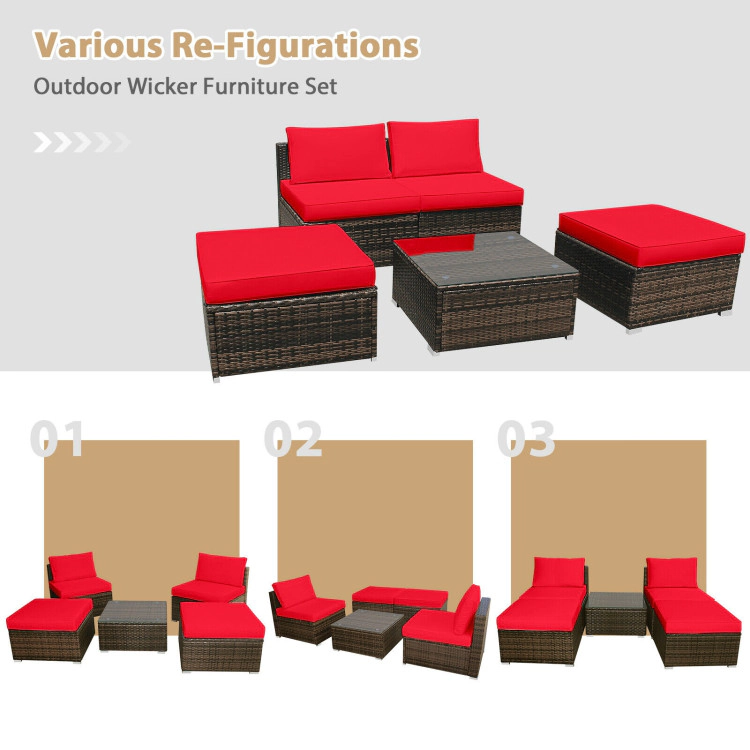 Hivvago 5 Pieces Patio Rattan Furniture Set With Cushioned Armless Sofa
