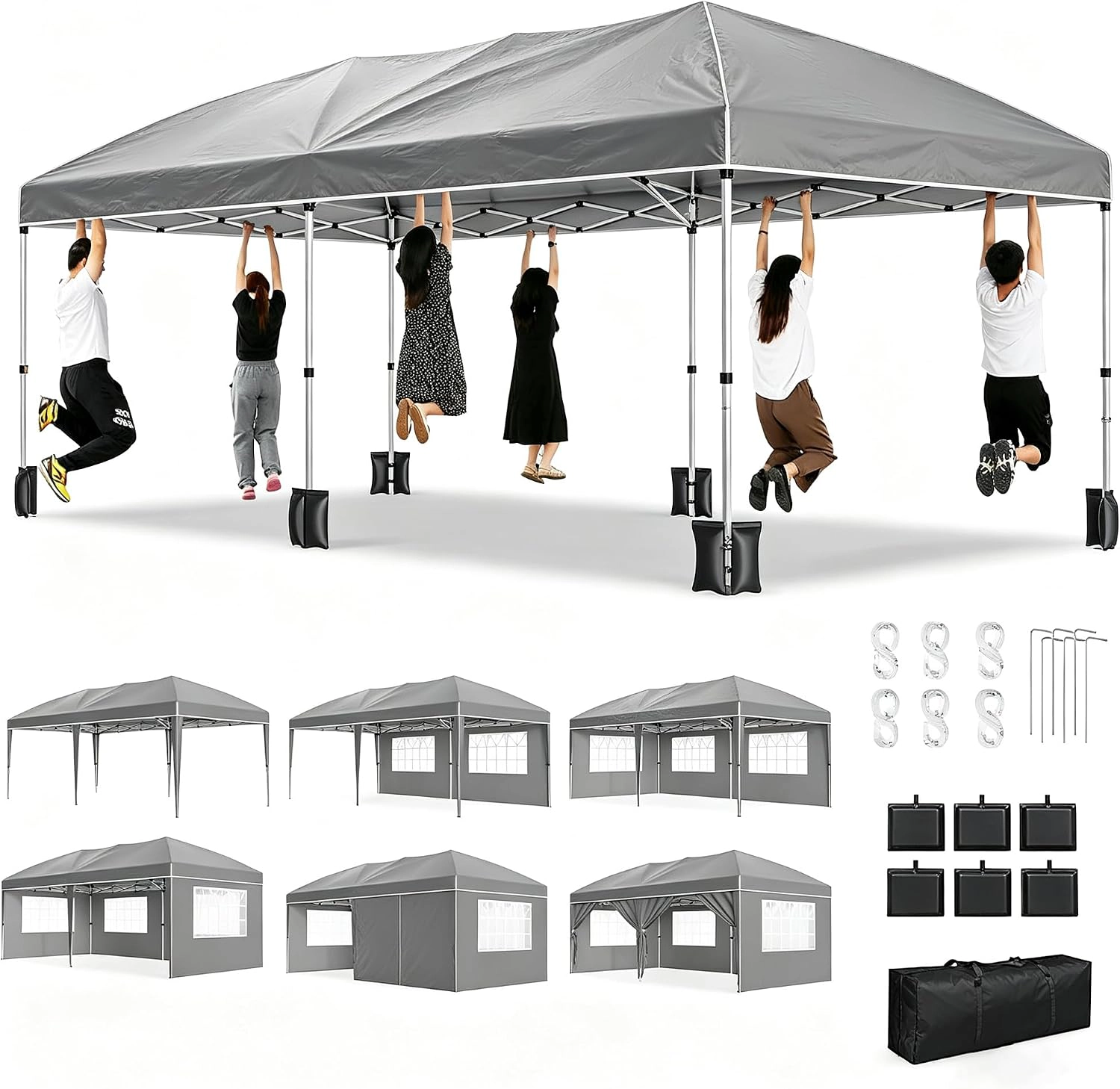 Enjyam 10x20FT Pop Up Canopy Tent, 6 Waterproof Sidewalls, 420D Oxford Fabric, UV Blocking, 3 Heights for Outdoor Events