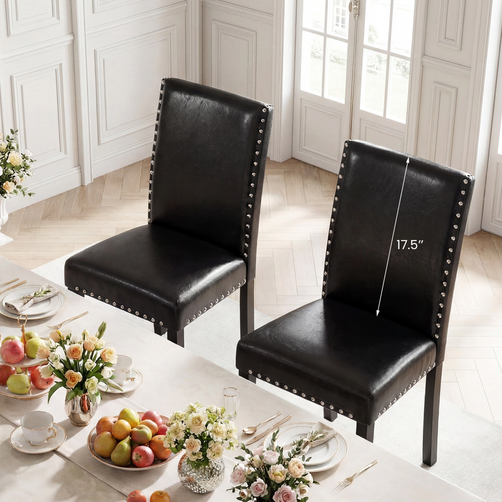 SUGIFT Set of 4 Dining Chairs with Solid Rubber and Bent Wood Legs 400-Lb Capacity Black Faux Leather