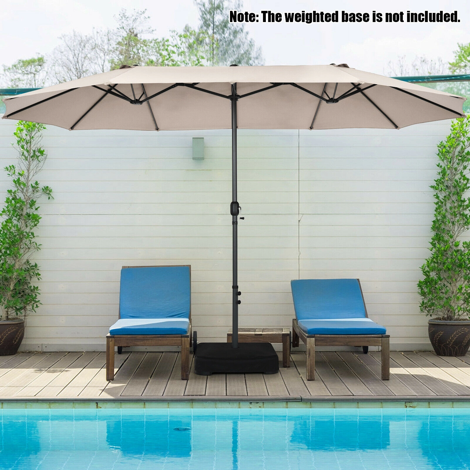 SUGIFT 15.4-ft Beige Rectangular Double-Sided Patio Umbrella, Crank Lift, Vented Canopy