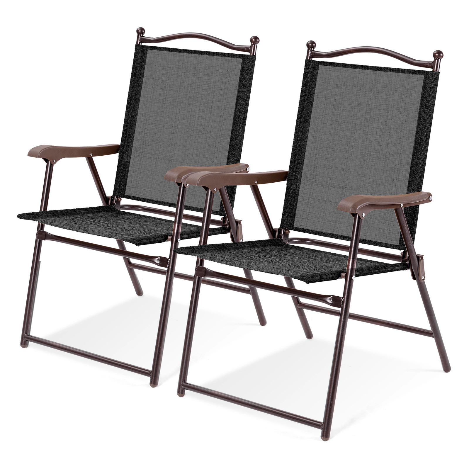 LJG Set of 2 Patio Folding Sling Back Camping Deck Chairs