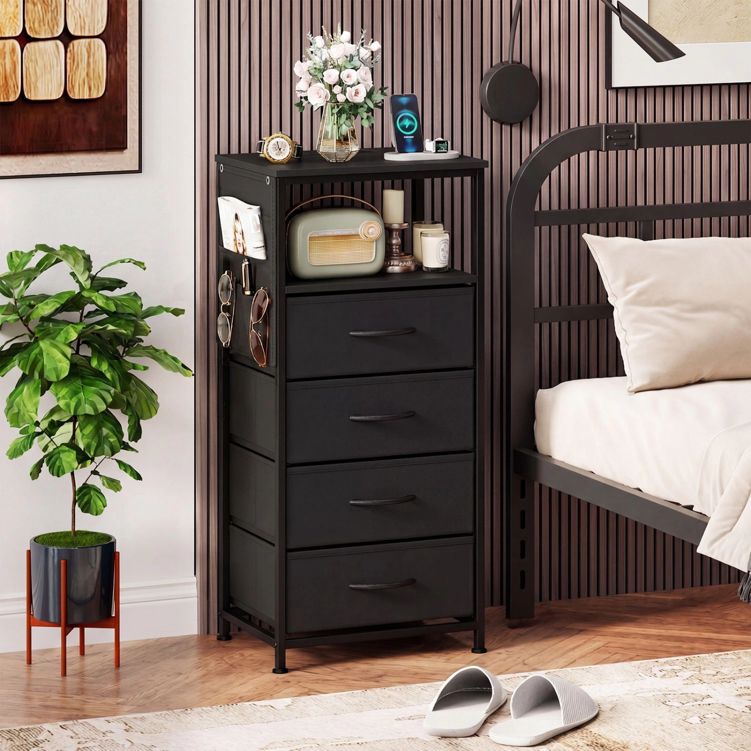 SlickBlue Storage Cabinet with Charging Station, Drawers & Side Pocket