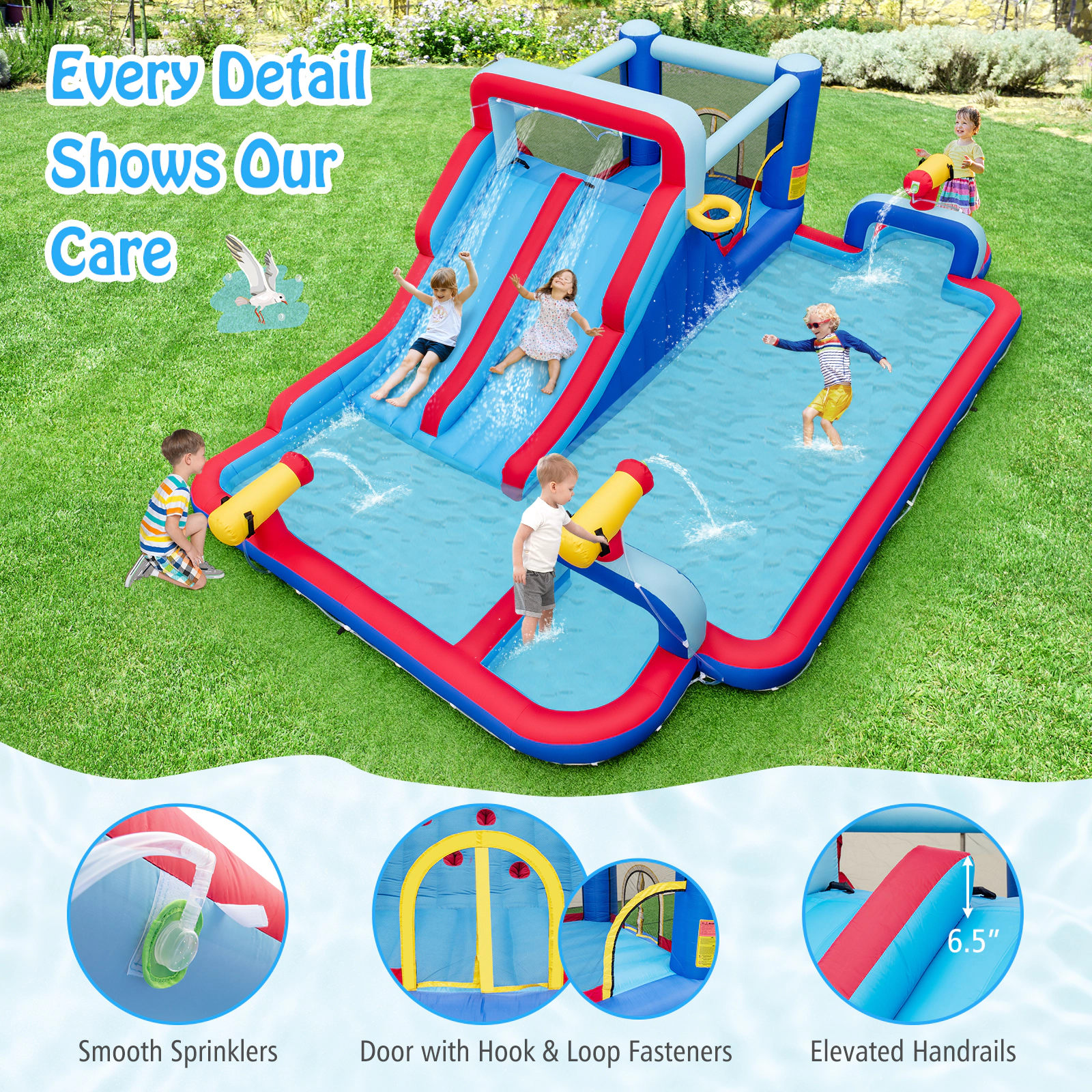 SUGIFT Bounce House with 2 Water Slides, 3 Water Cannons and Splash Pool 200-lb Capacity Ages 3-12 Multi-color