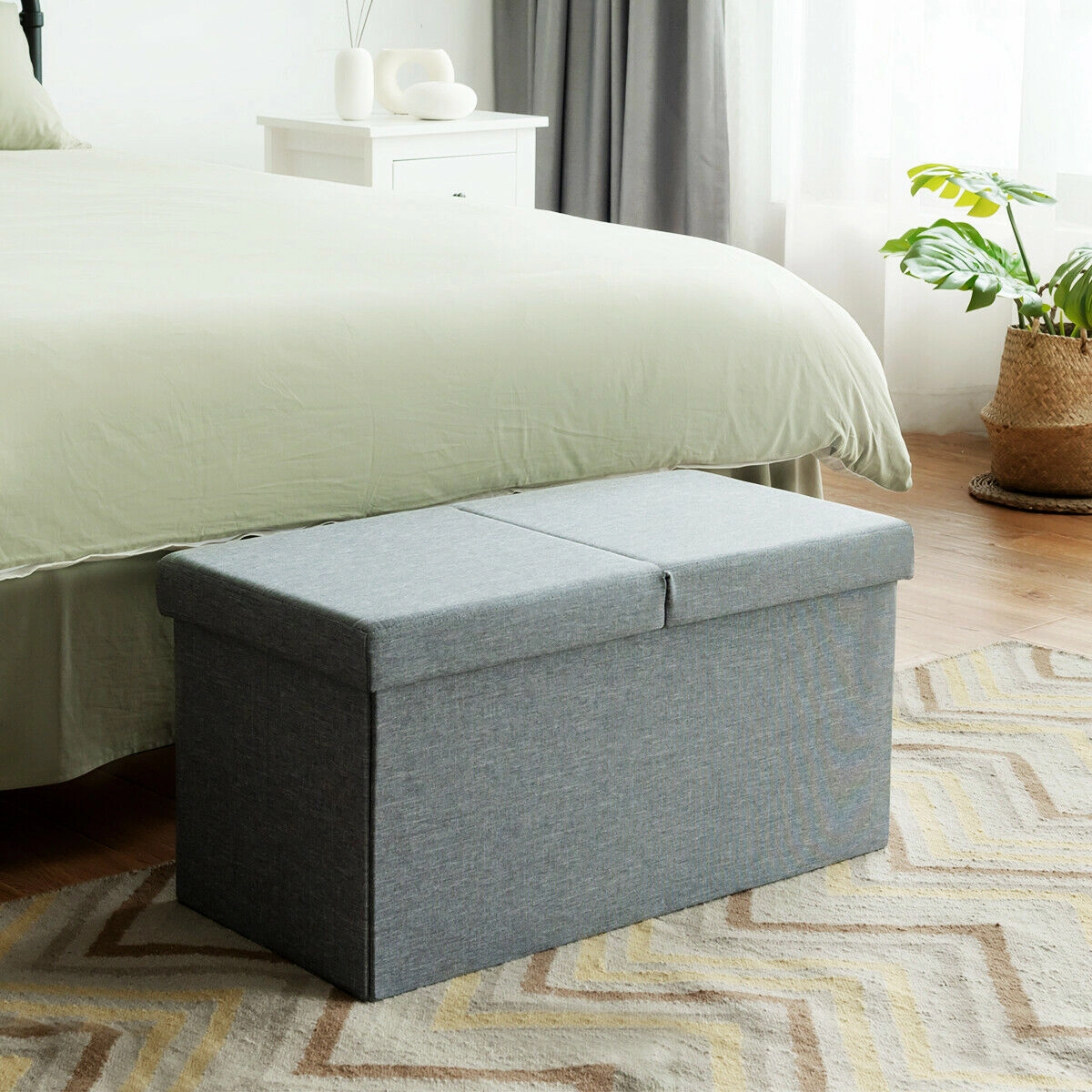 SlickBlue Upholstered Storage Ottoman Bench with Hidden Storage