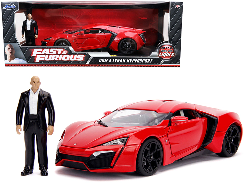 Jada Lykan Hypersport Red with Lights and Dom Figurine "Fast & Furious" Movie 1/18 Diecast Model Car by Jada