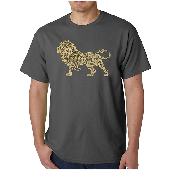 LA Pop Art Men's Lion Word Art T-Shirt, 100% Cotton, Grey