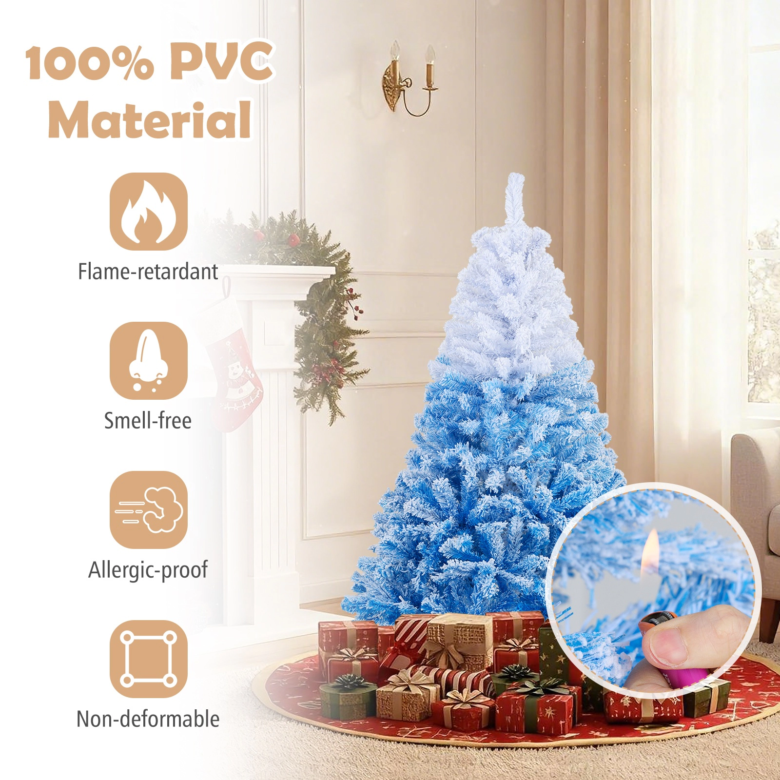 SUGIFT Gradient Flocked 5-ft Artificial Christmas Tree with Warm White LED Lights and 8 Modes White to Blue