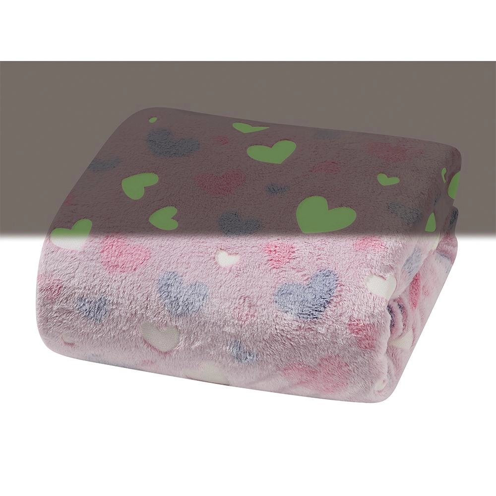 Plazatex Pink Hearts Soft & Cozy Glow in the Dark Throw Blanket Ideal for Bedroom & Living Room Decor 50"x60" Pink