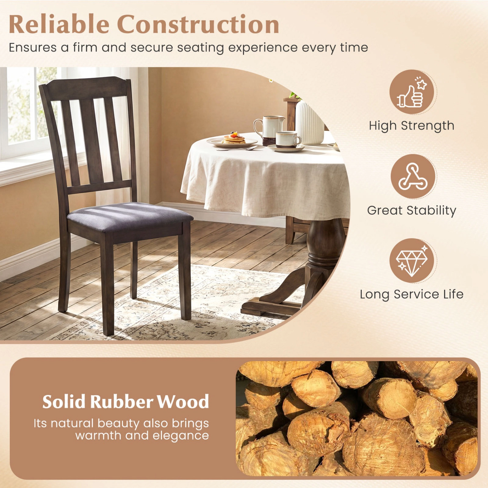 SUGIFT Set of 2 Faux Linen Dining Chairs with Hollow Backrest