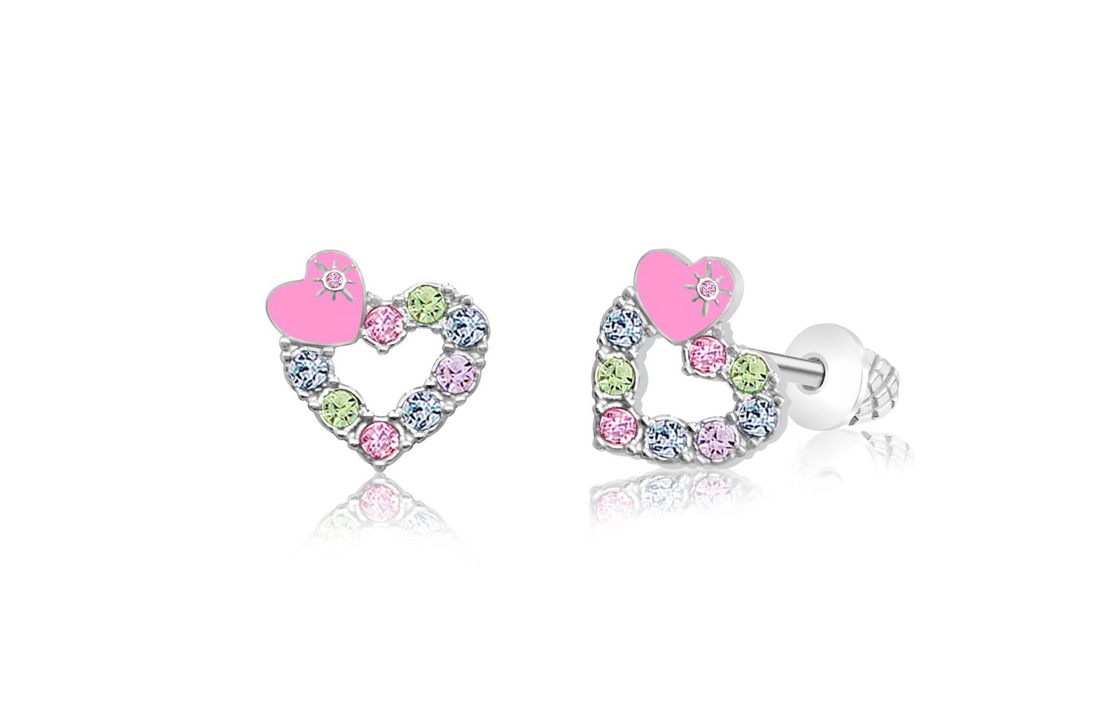 Chanteur Kids Heart Stud Earrings - Hypoallergenic Surgical Titanium Screwback, Silver-Plated