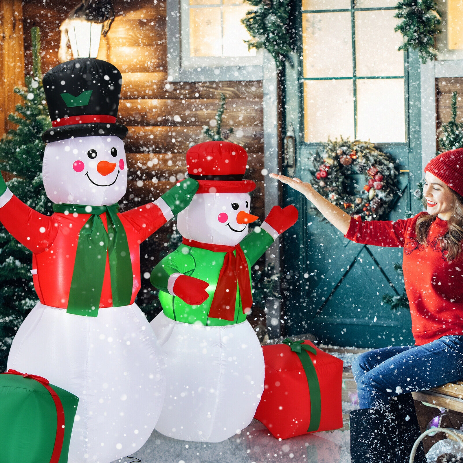Glintex 6-Ft Christmas Inflatable Snowmen Pair with Built-In Blower and Sandbag, Multicolor