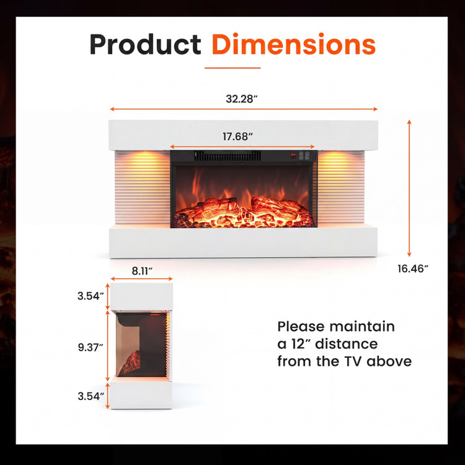 SUGIFT 3-Sided Wall Mount Electric WiFi Fireplace with Floating Mantel 32.3-in Wide 750W/1500W 5000-BTU Heater White