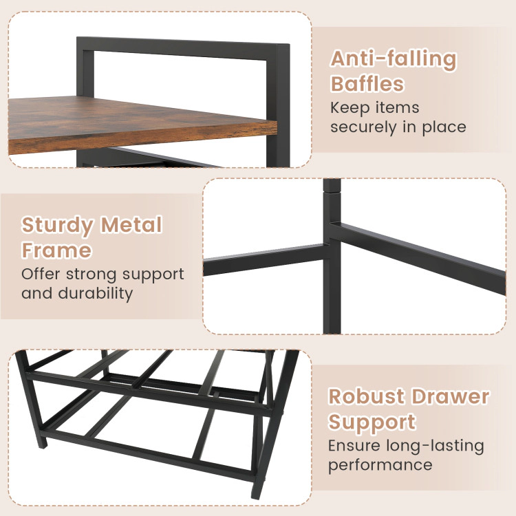 Hivvago Clothes Rack with Drawers and Shelves with Side Hooks and Metal Frame