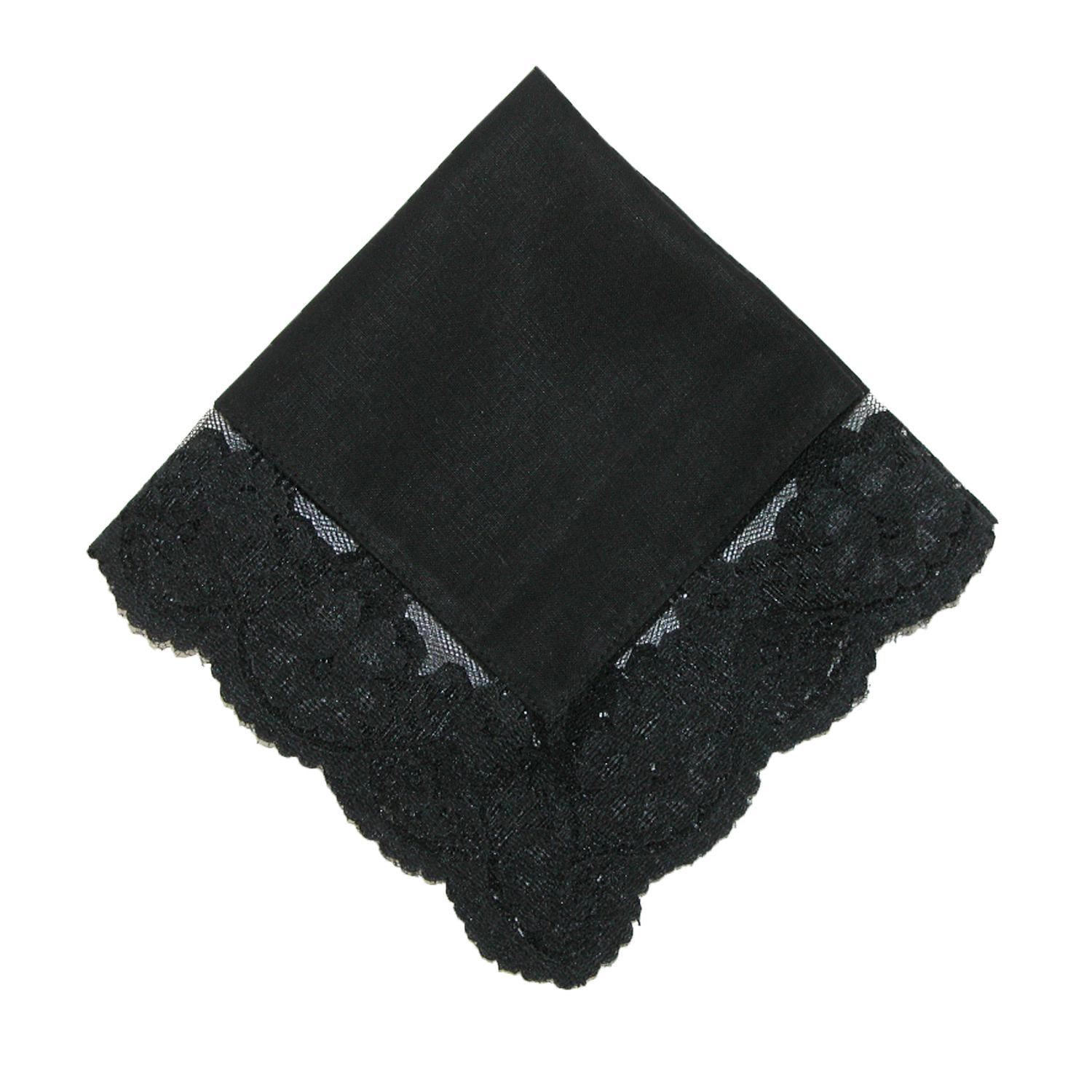 CTM Women's Cotton Black Fairy Lace Handkerchief