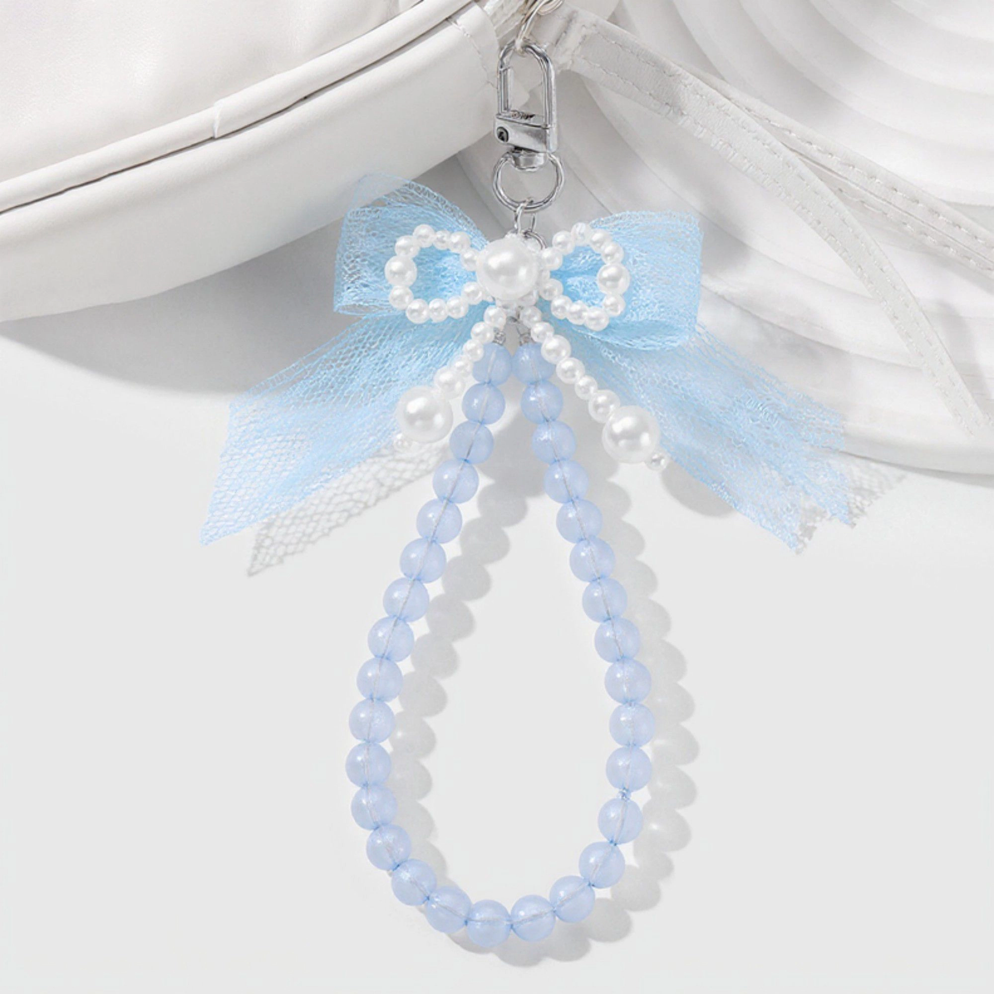 Alilang Women's Beaded Keychain with Lace Bow and Pearl Accents