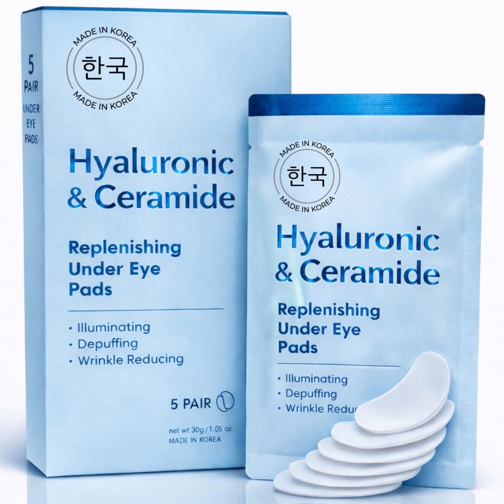 Lovery Hyaluronic & Ceramide Under Eye Masks - Korean Skincare Hydrating Eye Pad Set - 5 pairs