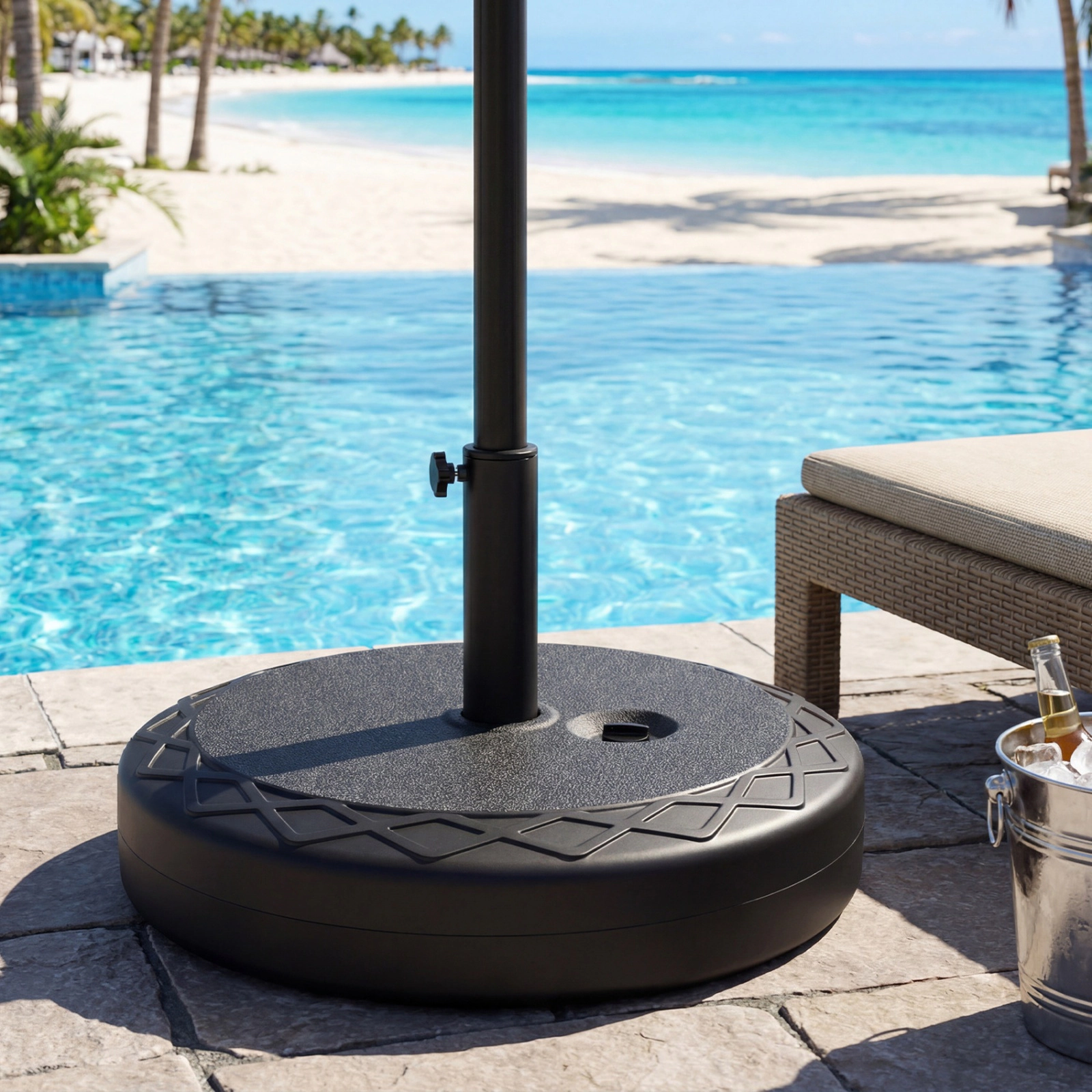 SUGIFT Fillable Umbrella Base Black 90 LBS Heavy Duty Round Market Umbrella Stand