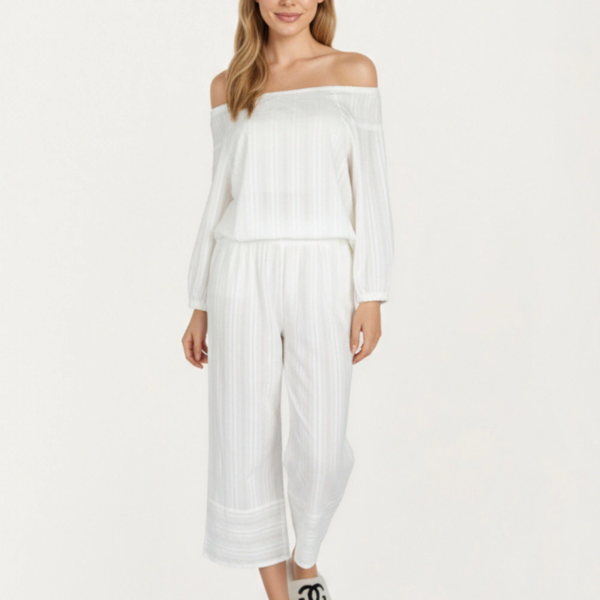 Anna-Kaci Women's 2-Piece Long Sleeve Gathered Neckline Top and Relaxed Fit Pants Pajama Set in Lightweight Fabric