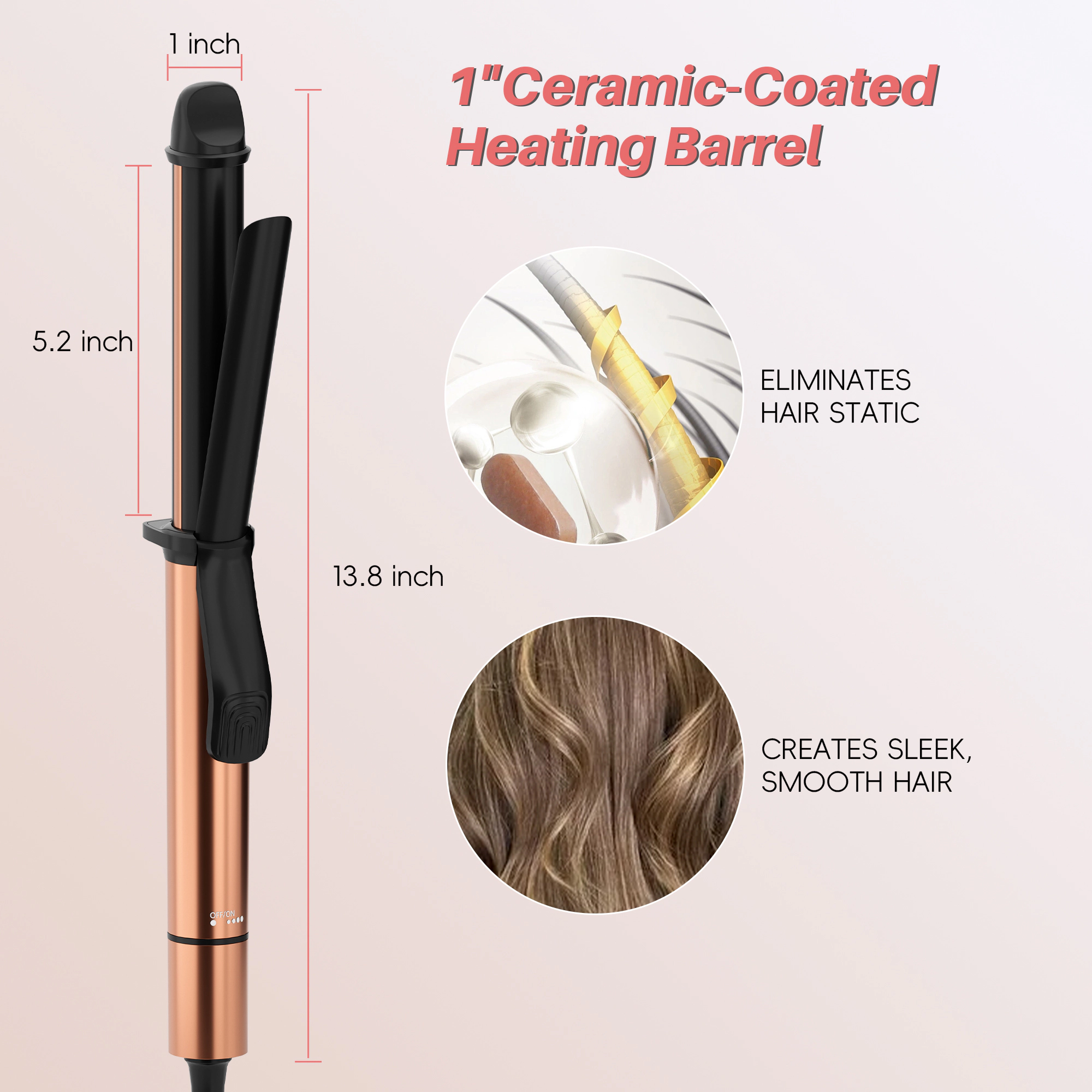 NICEBAY Curling Iron, 1 Inch Ceramic Coating Curling Wand, Professional Hair Curler with Long-Lasting Shiny Curls