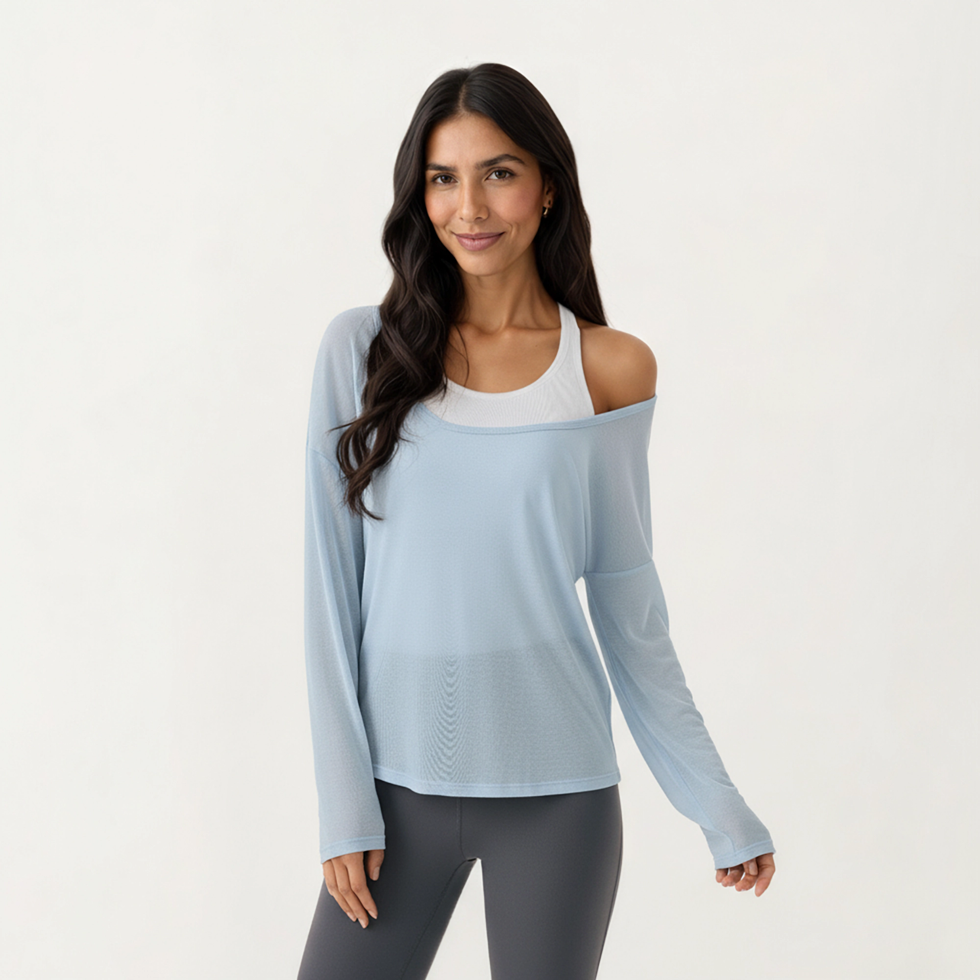 Anna-Kaci Women's 2-Piece Long Sleeve Sheer Pullover Top Set with Off Shoulder Neckline and Relaxed Fit