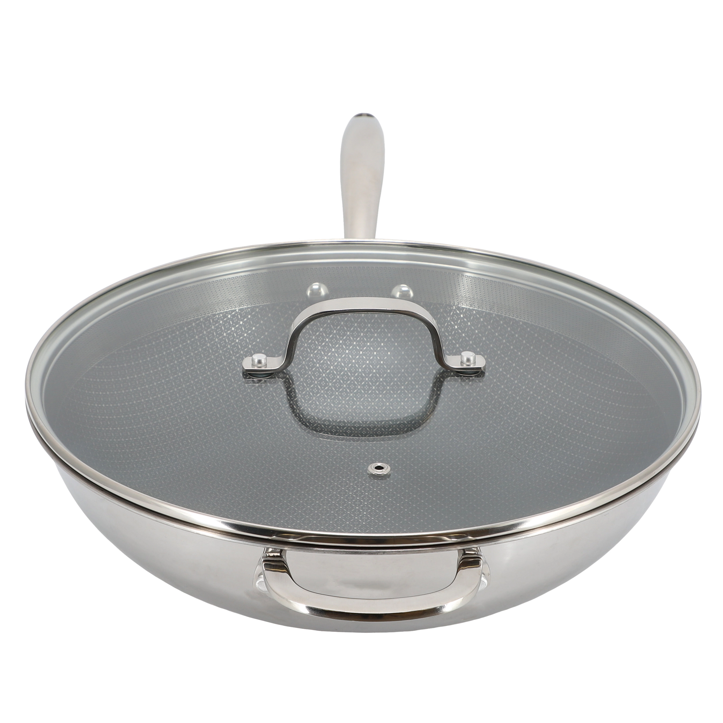 Better Chef 12.5 Inch 3-Ply Stainless Steel Nonstick Wok with Lid in Silver