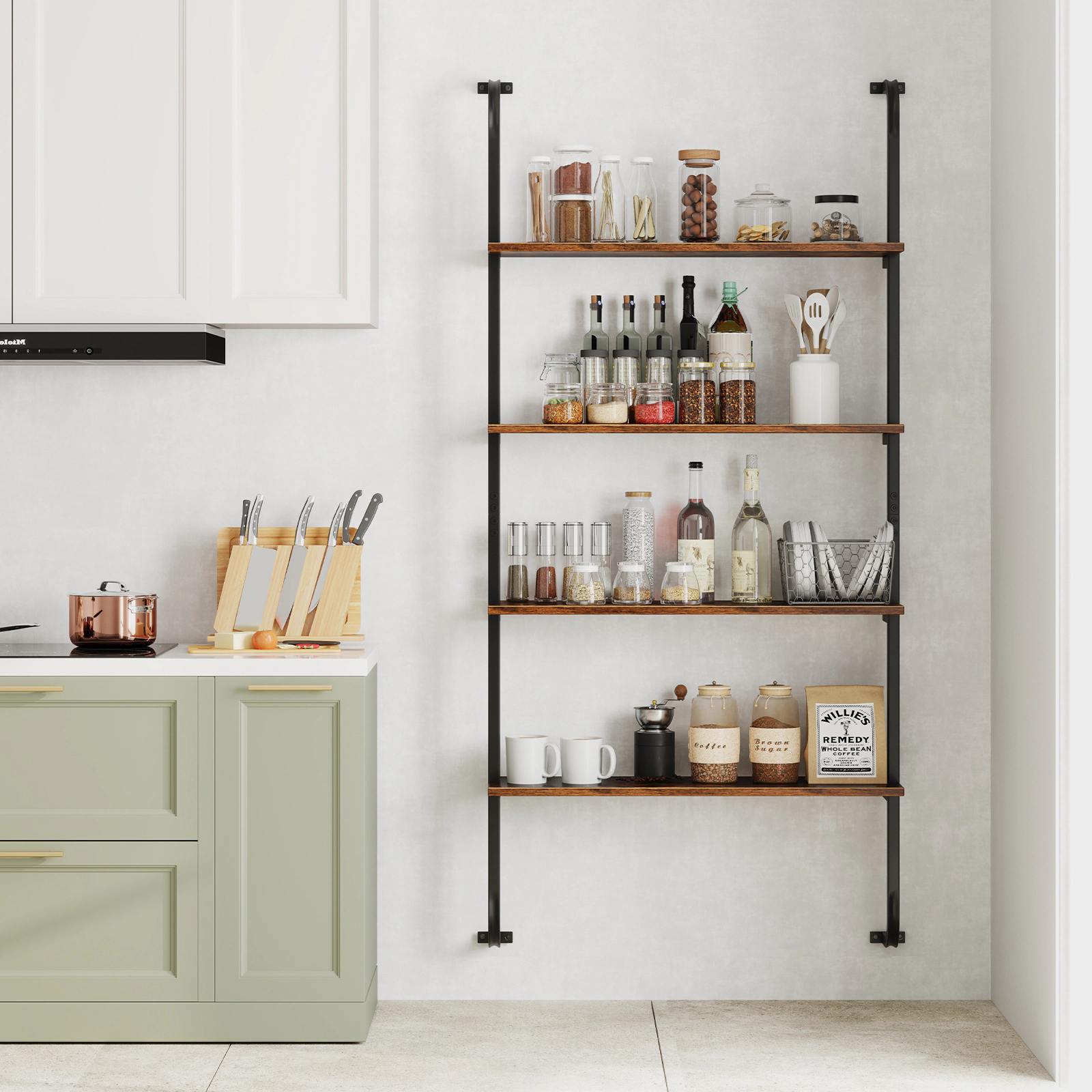SUGIFT 4-Tier 59-in Industrial Pipe Wall Shelf Bookshelf with Metal Frame and 45-lb Wood Boards for Study