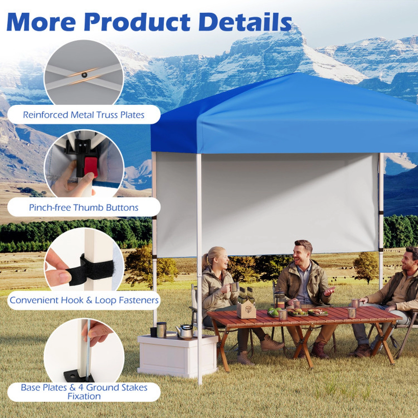 SUGIFT Pop-Up Canopy Tent with Half Sidewall 6 x 4-ft Outdoor Sun Shelter Blue