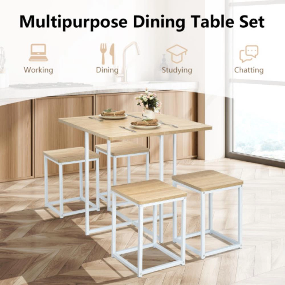 Hivvago 5 Pieces Metal Frame Dining Set With Compact Table And 4 Stools