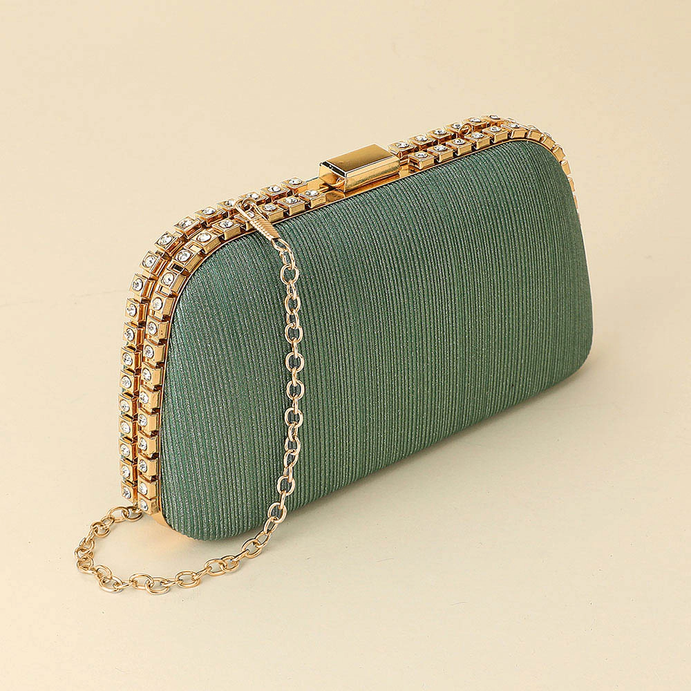 Fashnzfab Rhinestone Trim Around Sparkle Crossbody Evening Clutch Bag