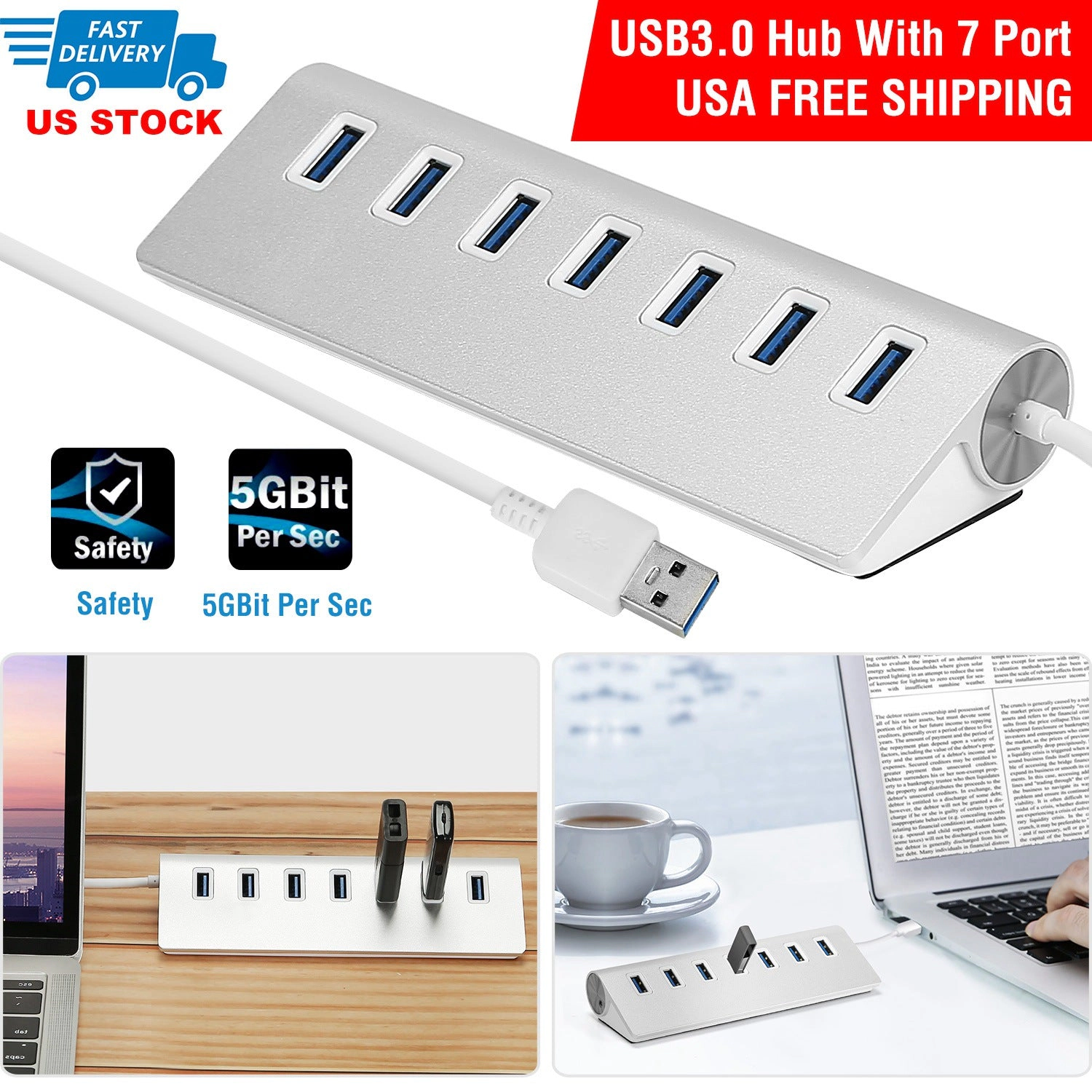GBruno 7-Port USB 3.0 Hub With 1 Ft Cable